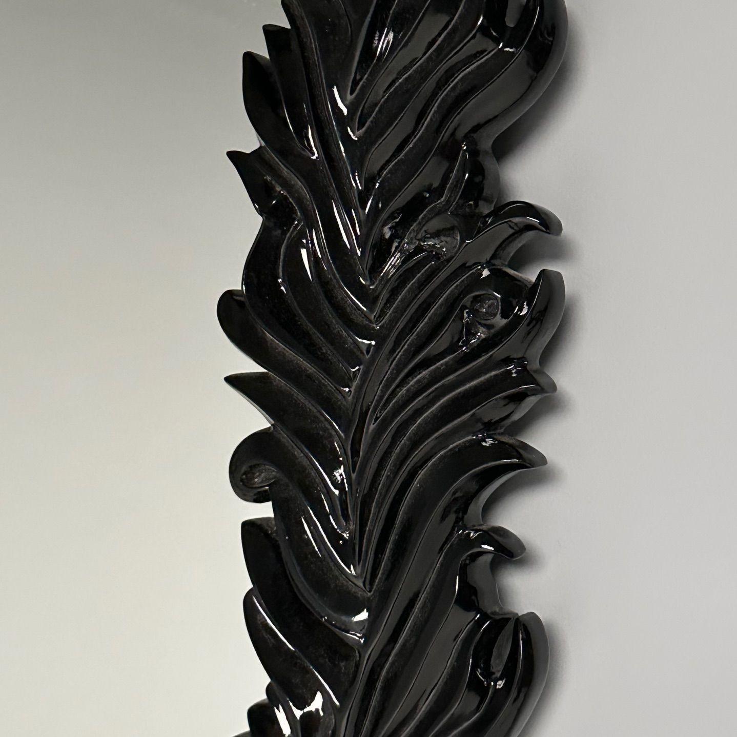Serge Roche Style, Modern, Rectangular Leaf Wall Mirrors, Black Lacquer For Sale 2