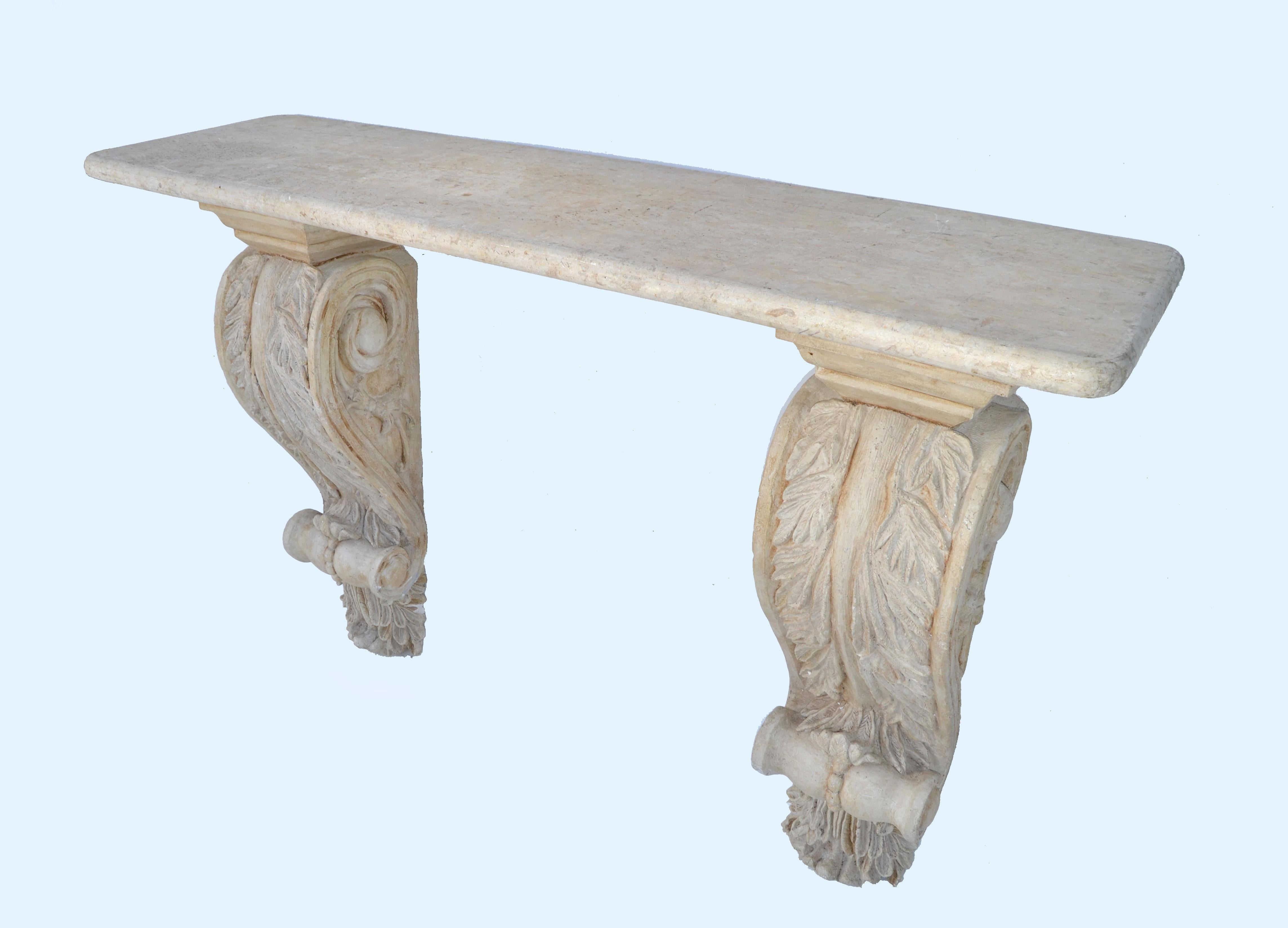 Serge Roche Style Neoclassical Wall-Mounted Stone Plaster Console Table, France  For Sale 9
