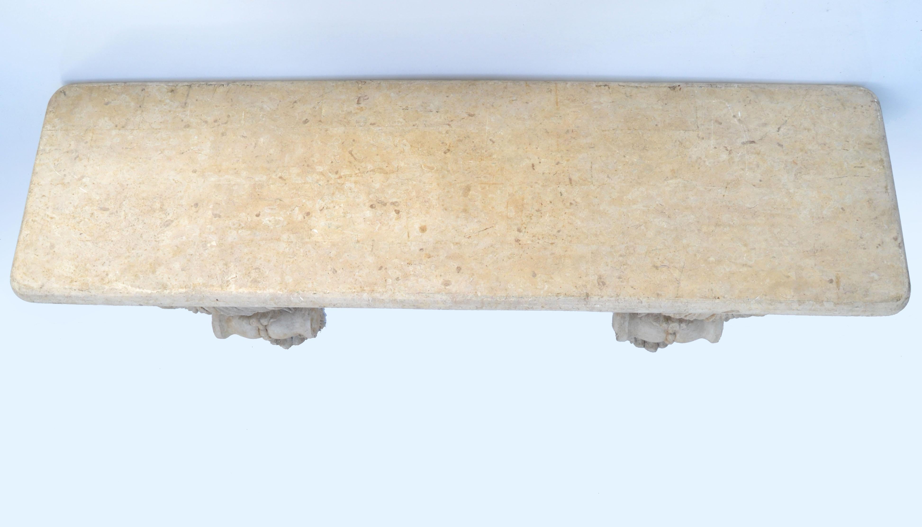 Serge Roche Style Neoclassical Wall-Mounted Stone Plaster Console Table, France  In Good Condition For Sale In Miami, FL