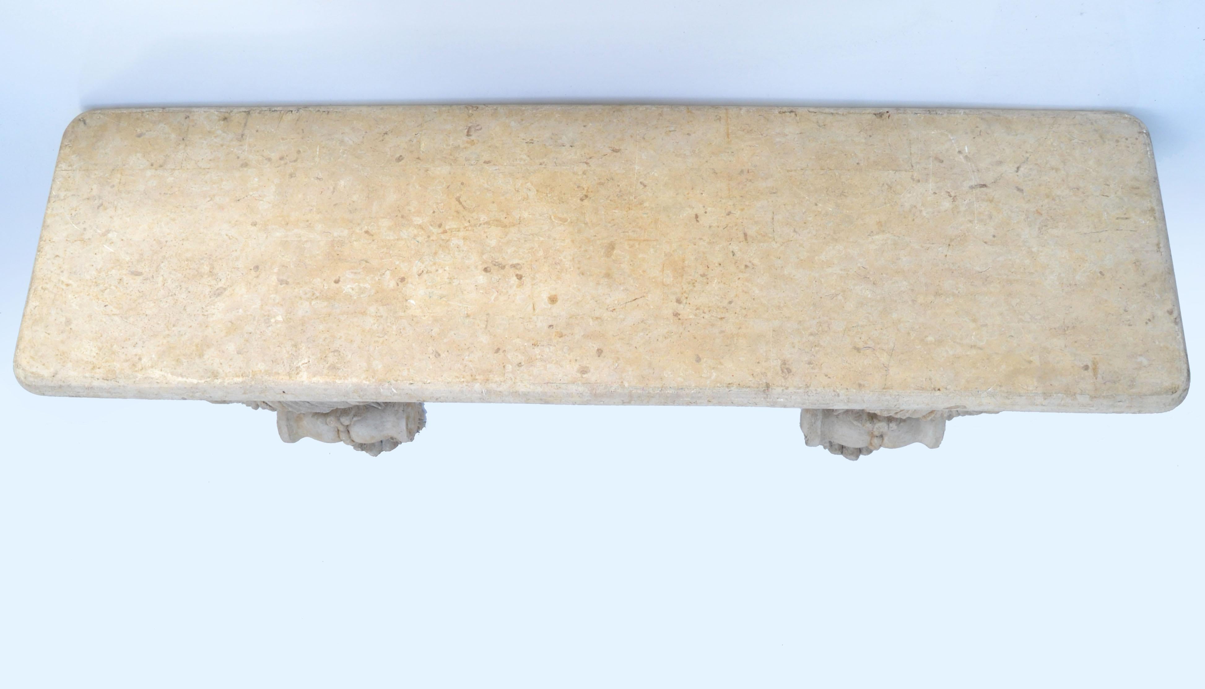 French Serge Roche Style Neoclassical Wall-Mounted Stone Plaster Console Table, France For Sale