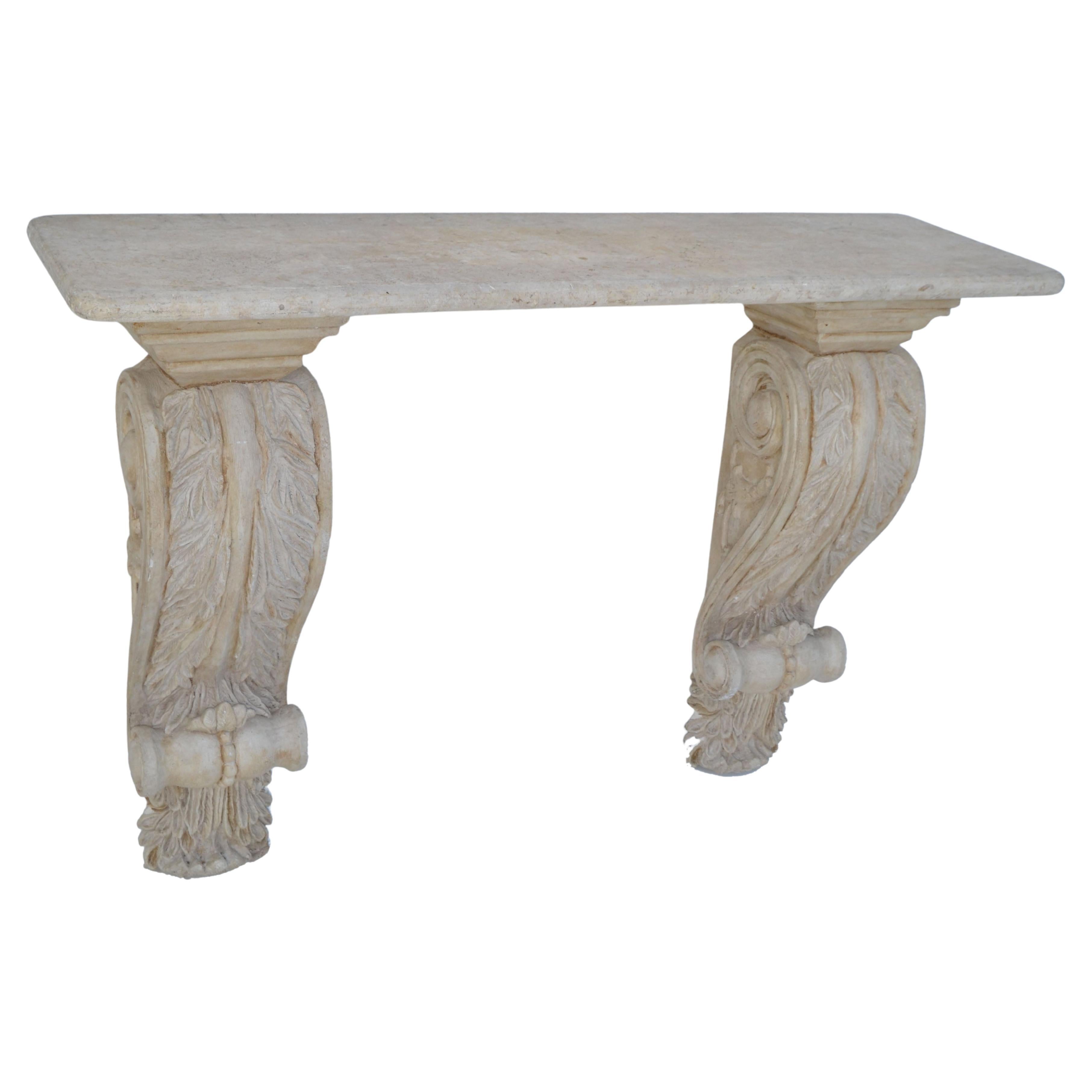 Serge Roche Style Neoclassical Wall-Mounted Stone Plaster Console Table, France  For Sale