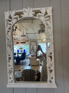 Serge Roche Style Pair of White Palm Beach Hollywood Regency Wall Mirrors