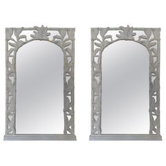 Serge Roche Style Pair of White Palm Beach Hollywood Regency Wall Mirrors