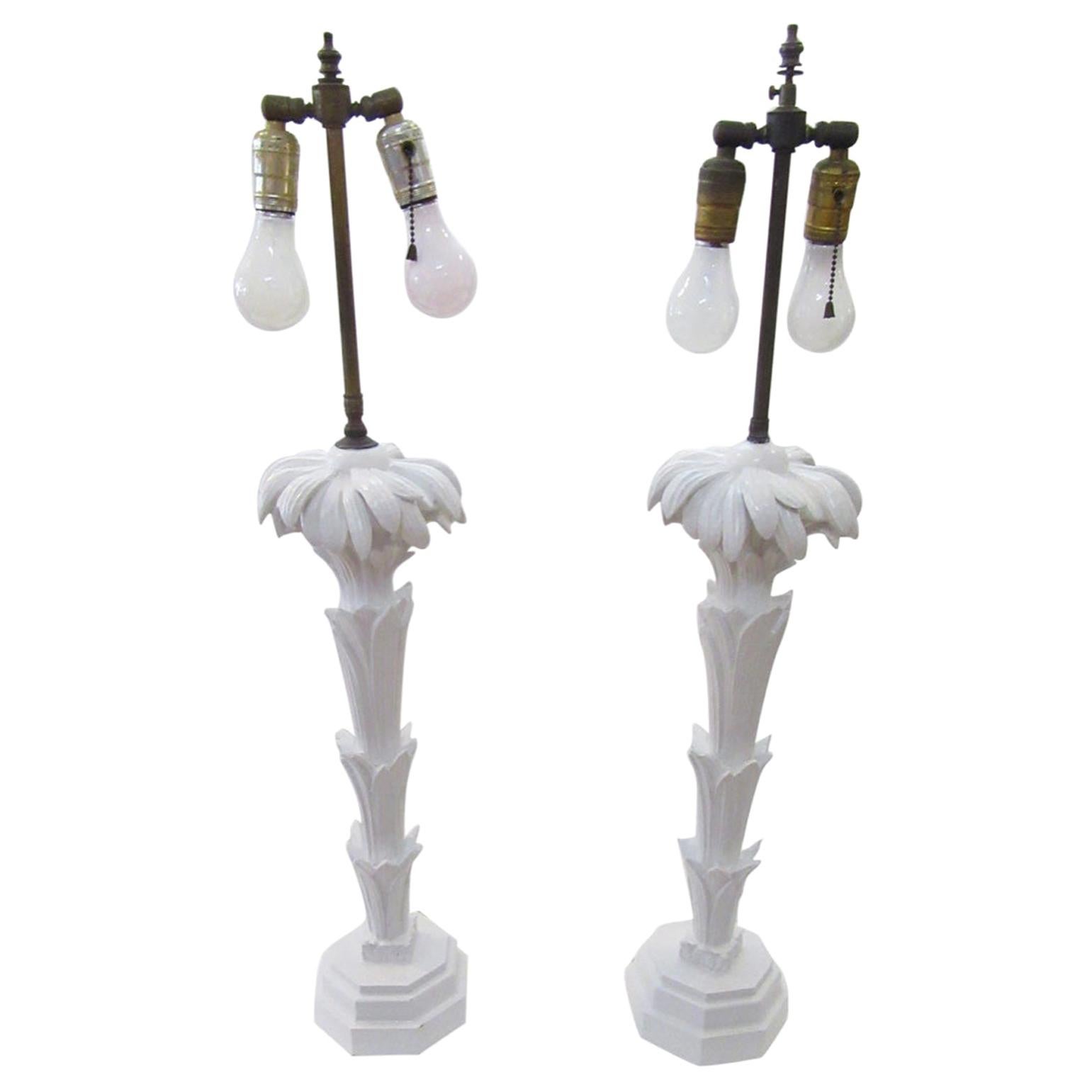 Serge Roche Style Palm Tree Table Lamps a Pair For Sale