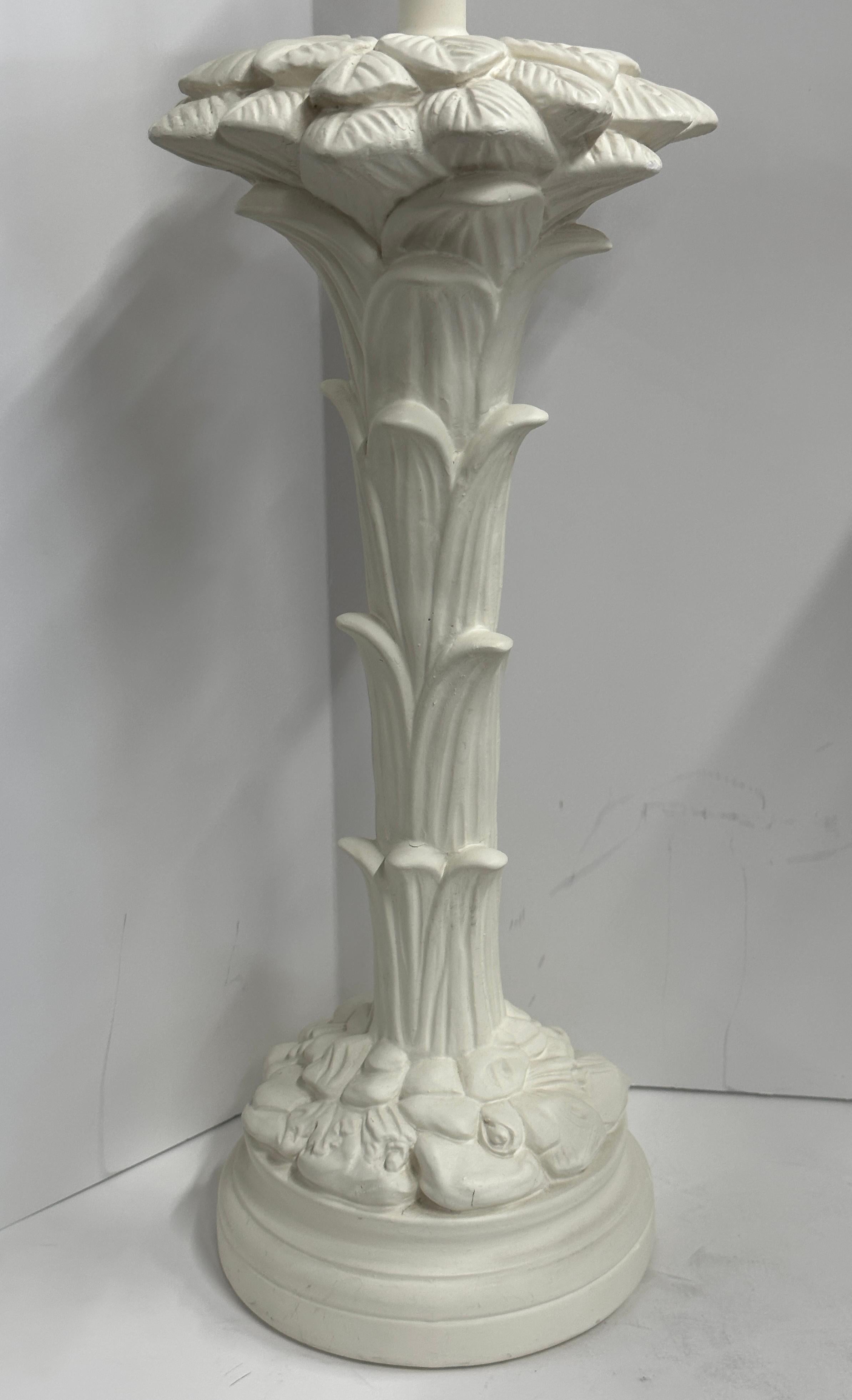 A pretty pair of plaster lamps in the style of Serge Roche.  These are older vintage, likely 1980-90’s. We’ve left the original fittings and wiring which work well. No shades with these as they were in rough shape. Plaster section is approximately