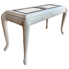 Vintage Serge Roche Style Plaster White Palm Carved Console Table