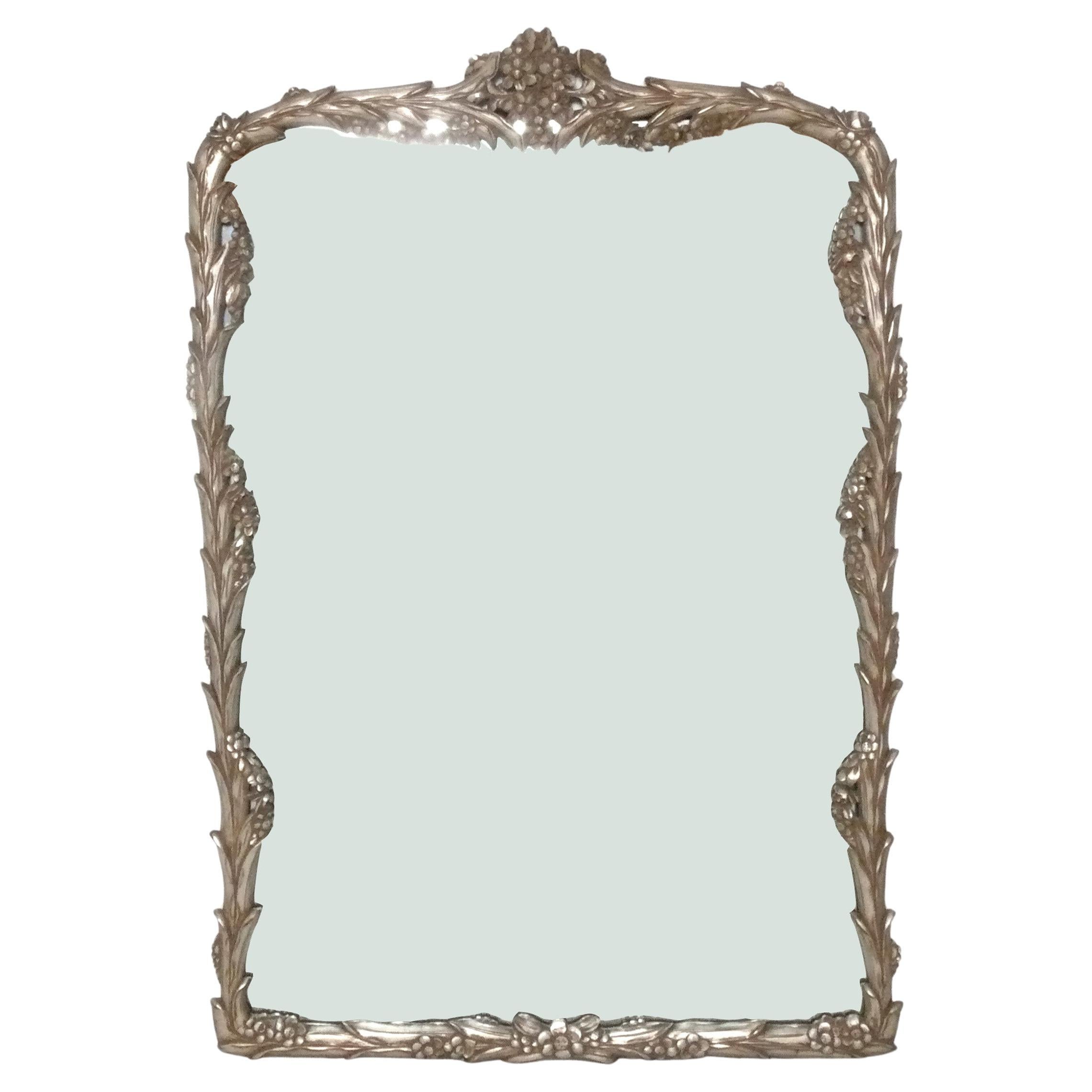 Serge Roche Style Silver Foliate French Mirror 51x35 Hollywood Regency Art Deco