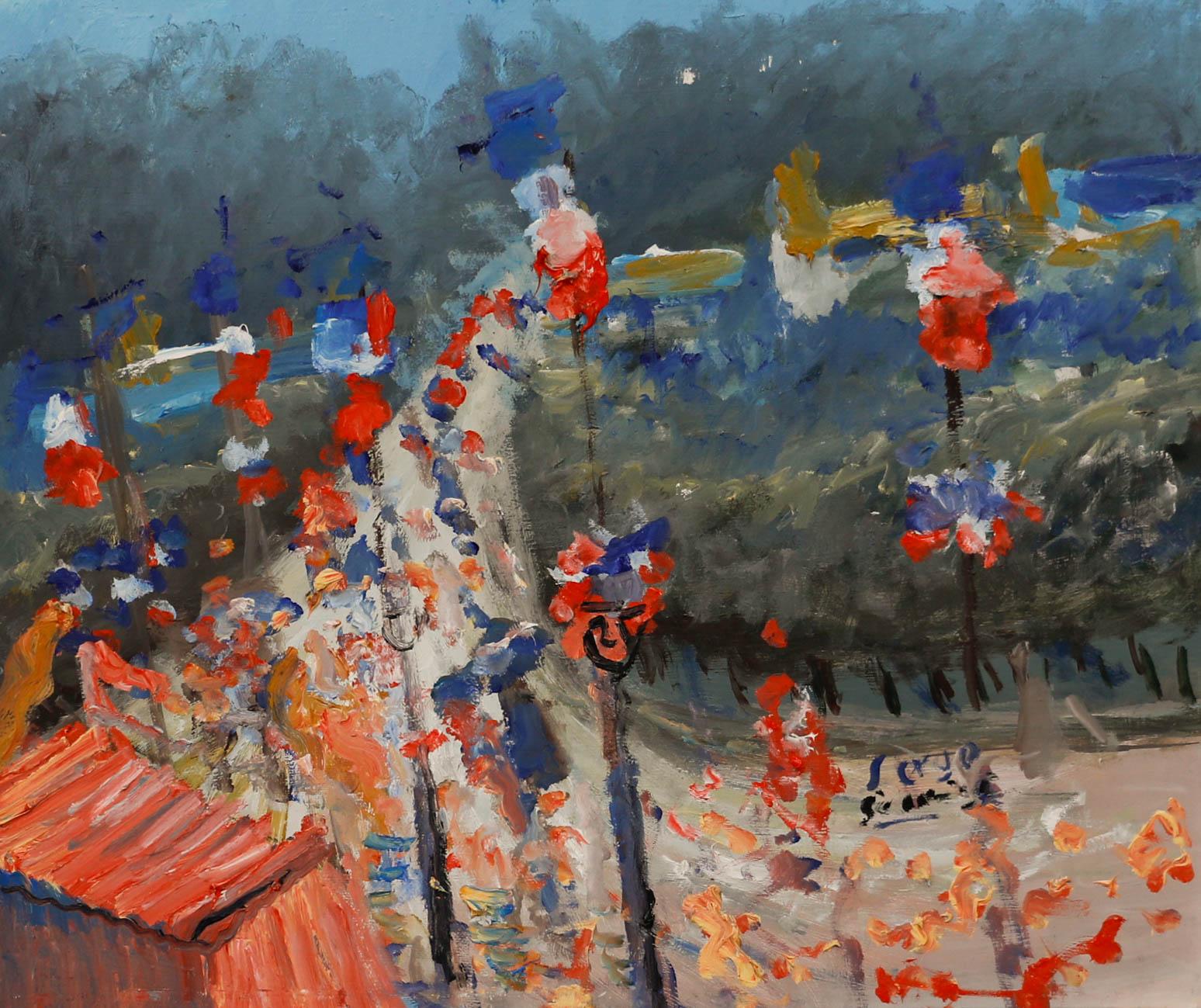 Serge Sauvage - Framed 20th Century Oil, Bastille Day 1