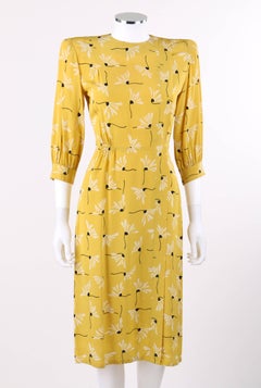 SERGEE OF CALIFORNIA c.1940's Yellow Daisy Floral Print Rayon Crepe Day Dress