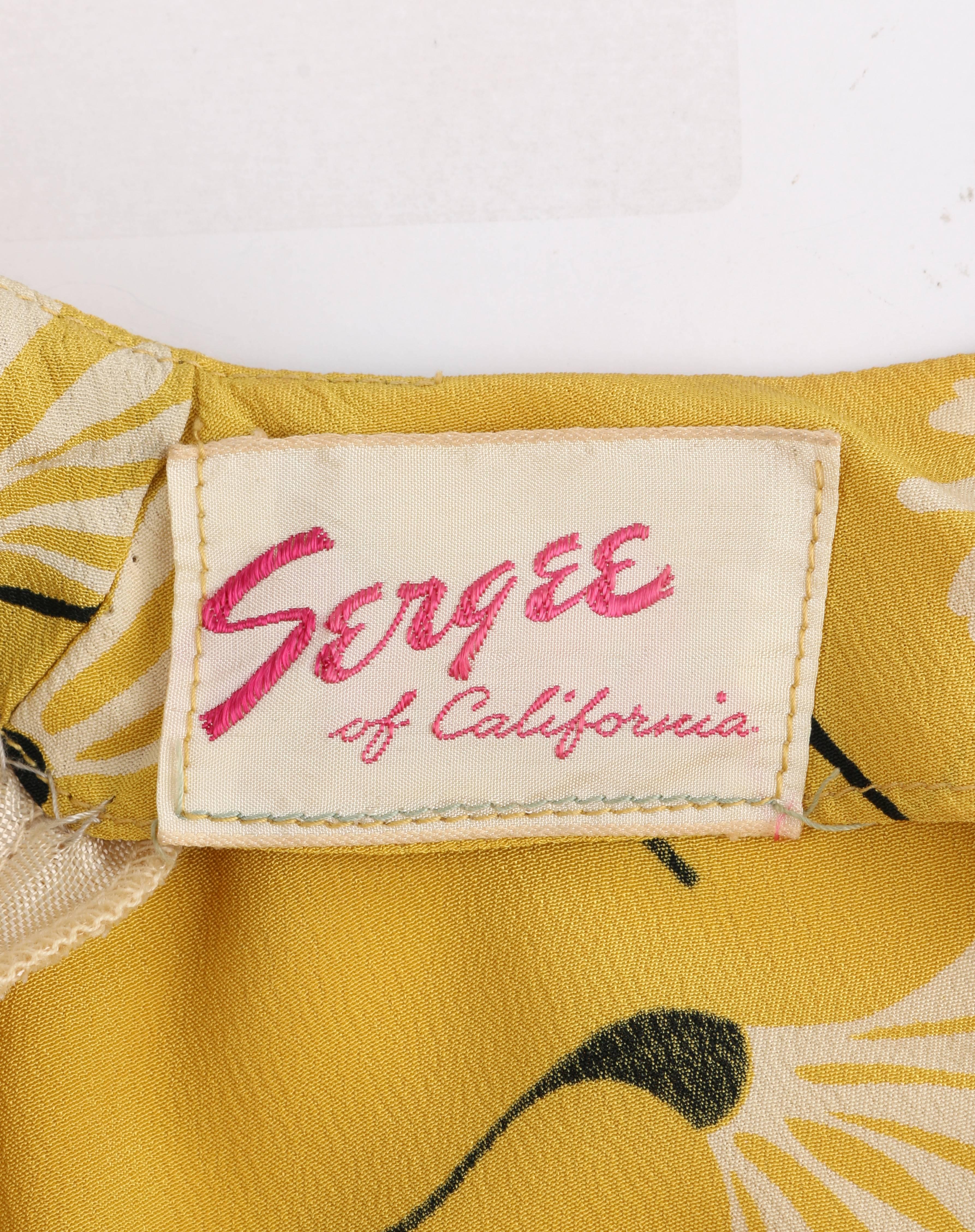 Women's SERGEE OF CALIFORNIA c.1940's Yellow Daisy Floral Print Rayon Crepe Day Dress For Sale