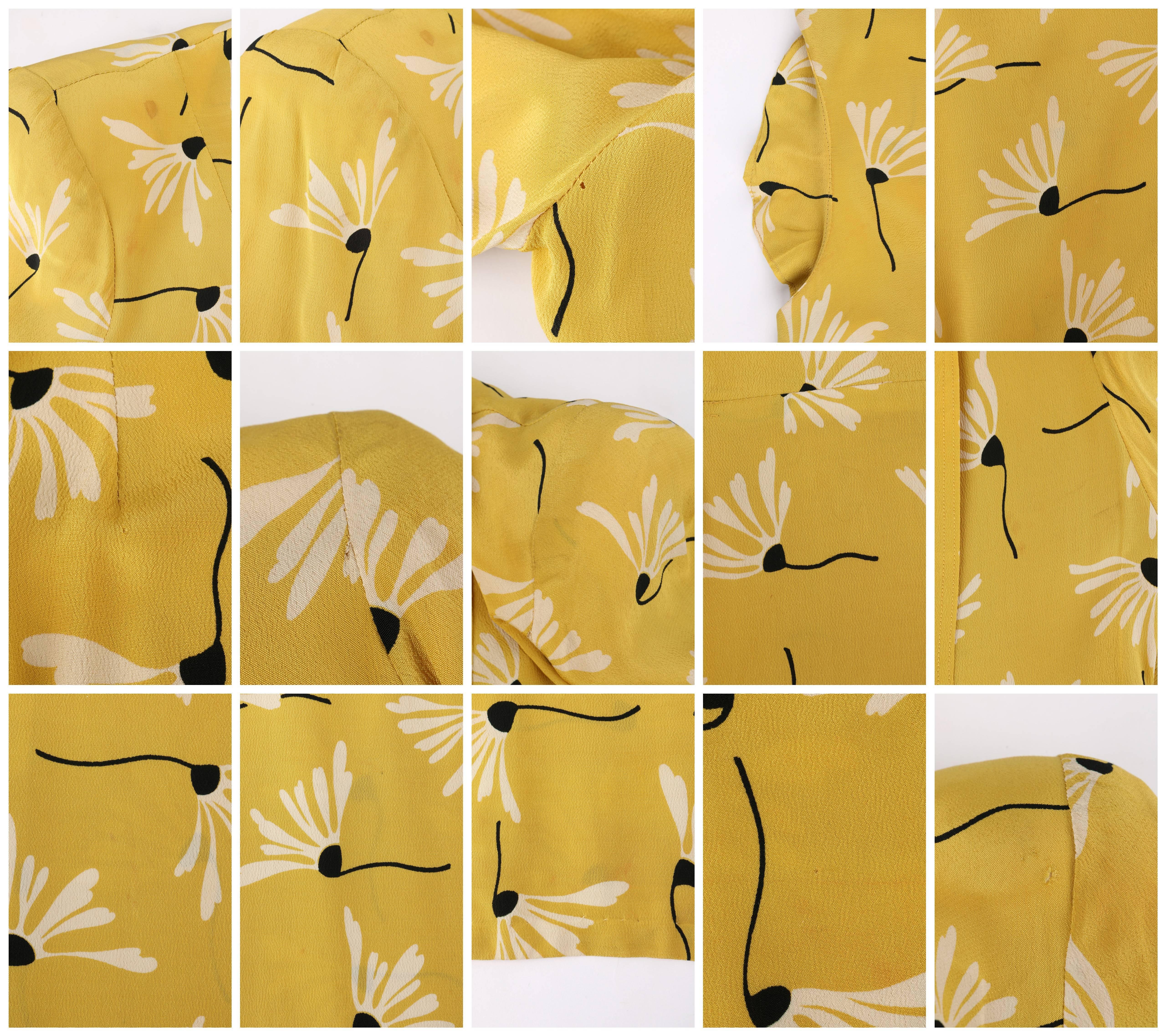 SERGEE OF CALIFORNIA c.1940's Yellow Daisy Floral Print Rayon Crepe Day Dress For Sale 1