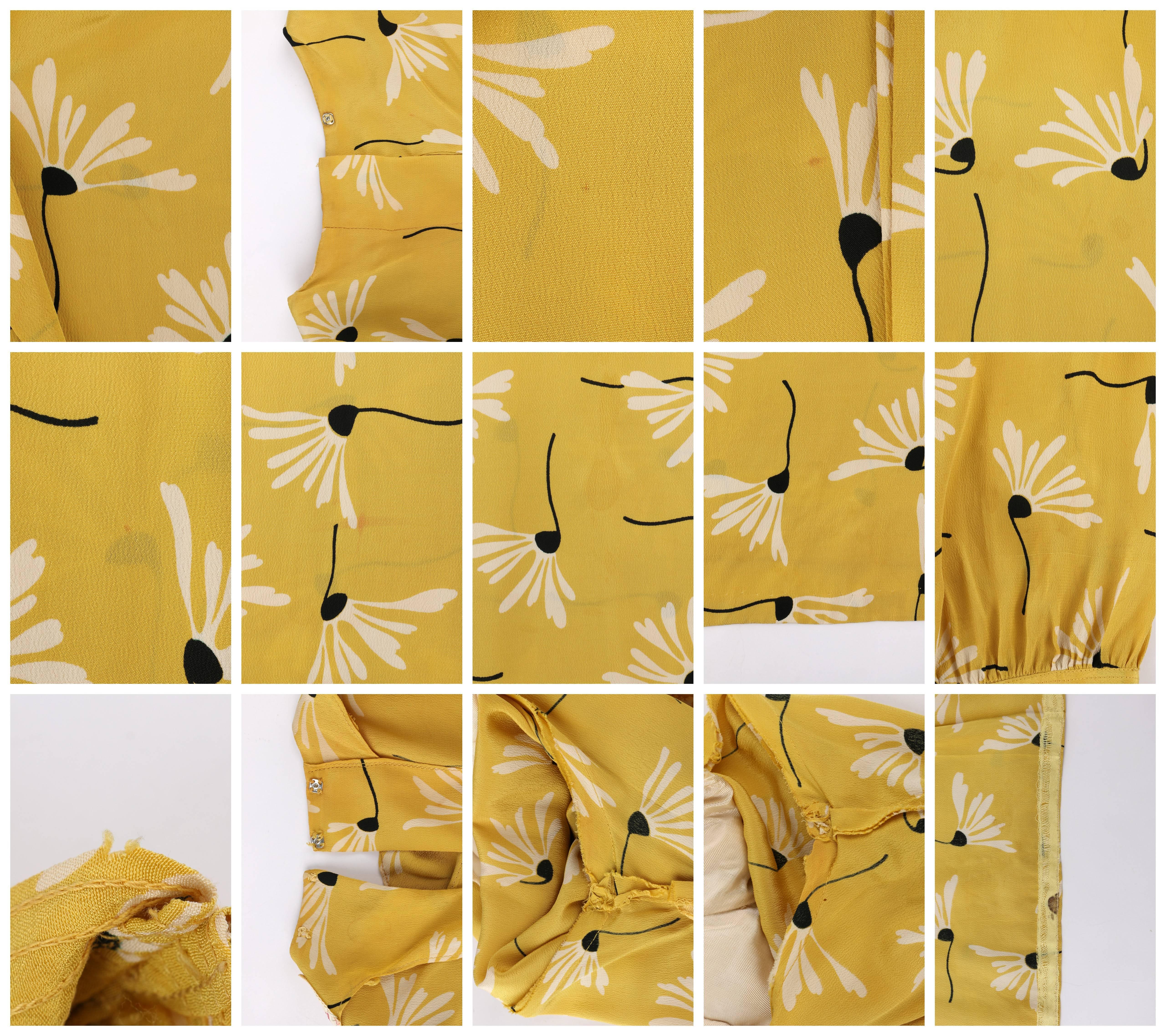 SERGEE OF CALIFORNIA c.1940's Yellow Daisy Floral Print Rayon Crepe Day Dress For Sale 2