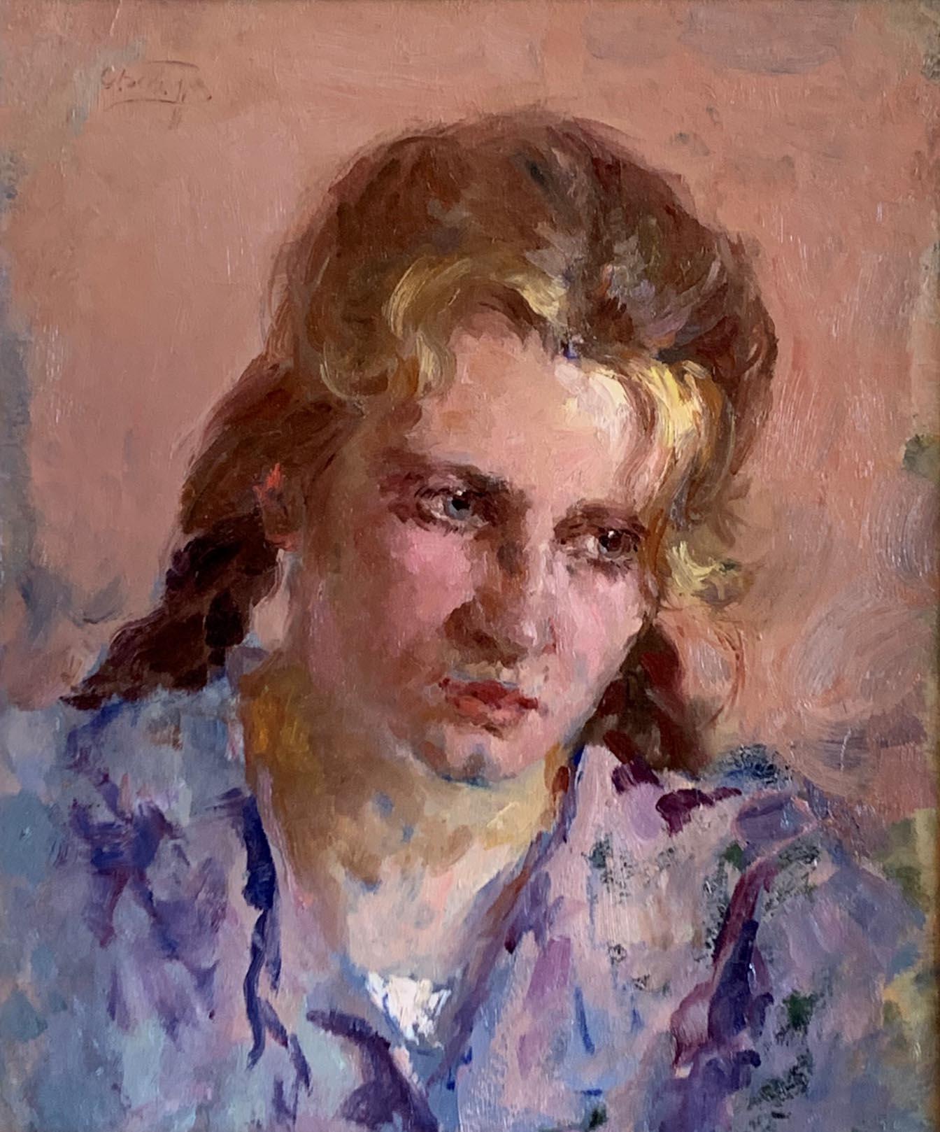 Junge Frau – Painting von Sergei Besedin