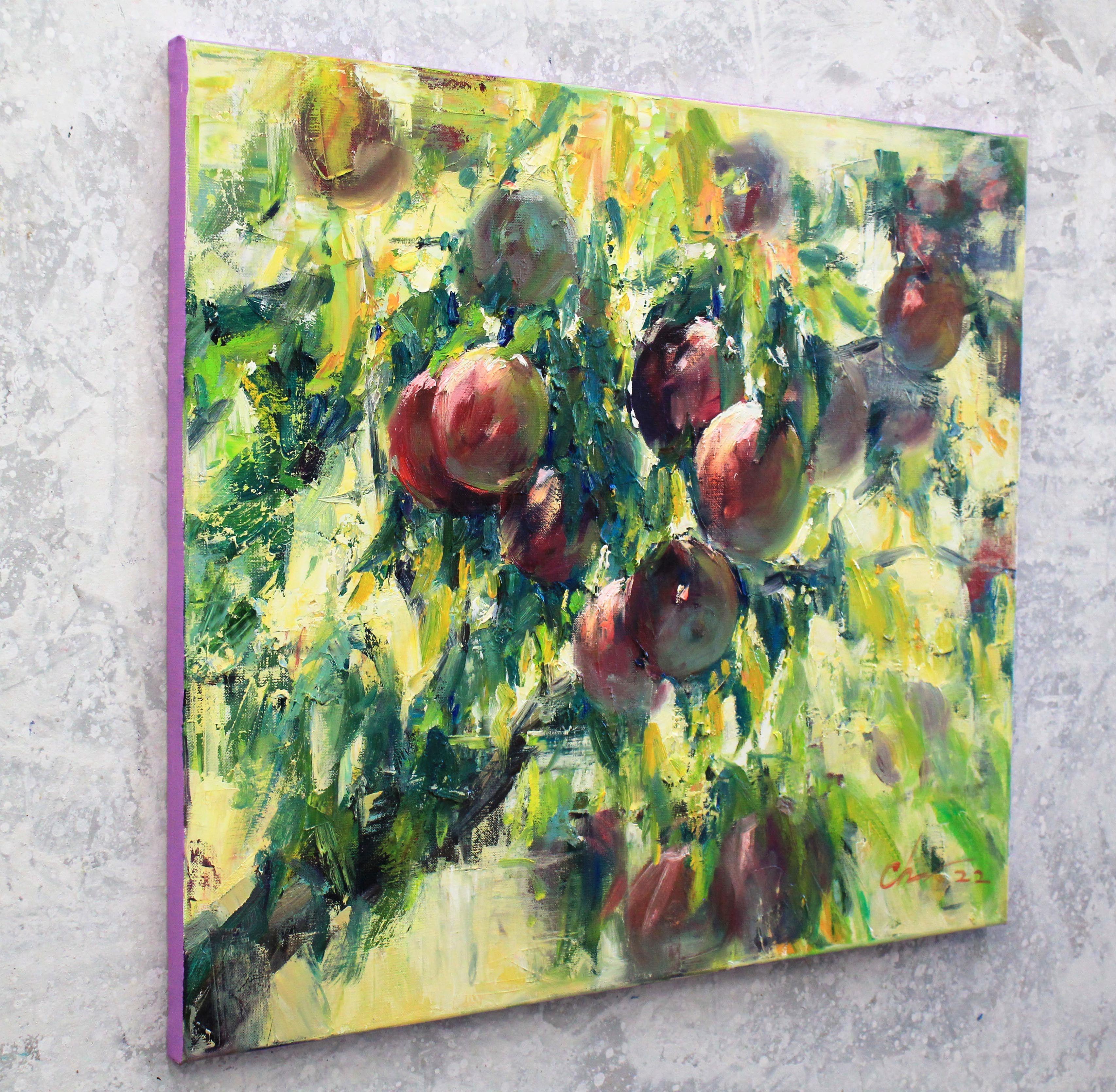 Apples in the garden, Painting, Oil on Canvas For Sale 1