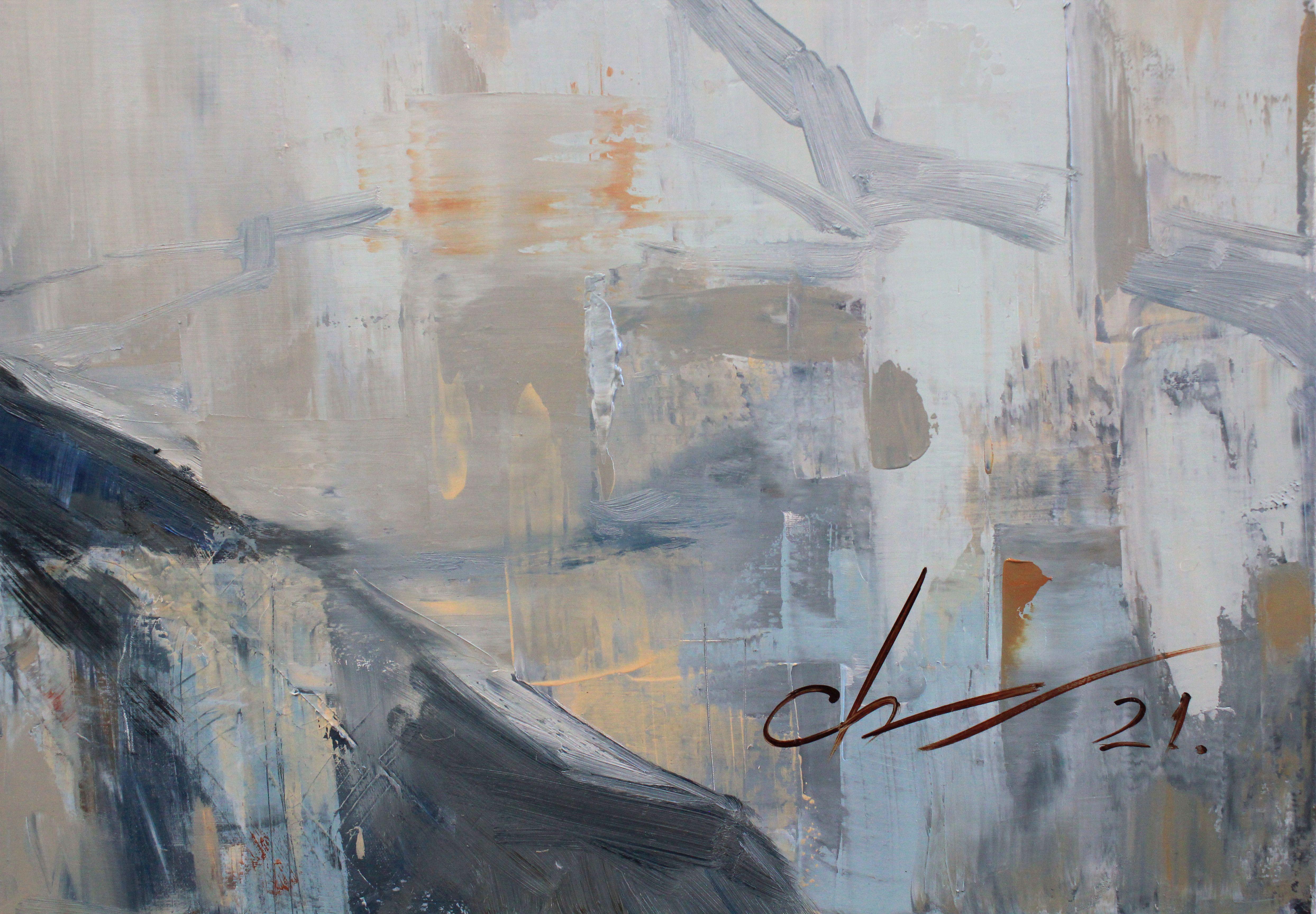 Dialog, Gemälde, Öl auf Leinwand (Grau), Abstract Painting, von Sergei Chernyakovsky