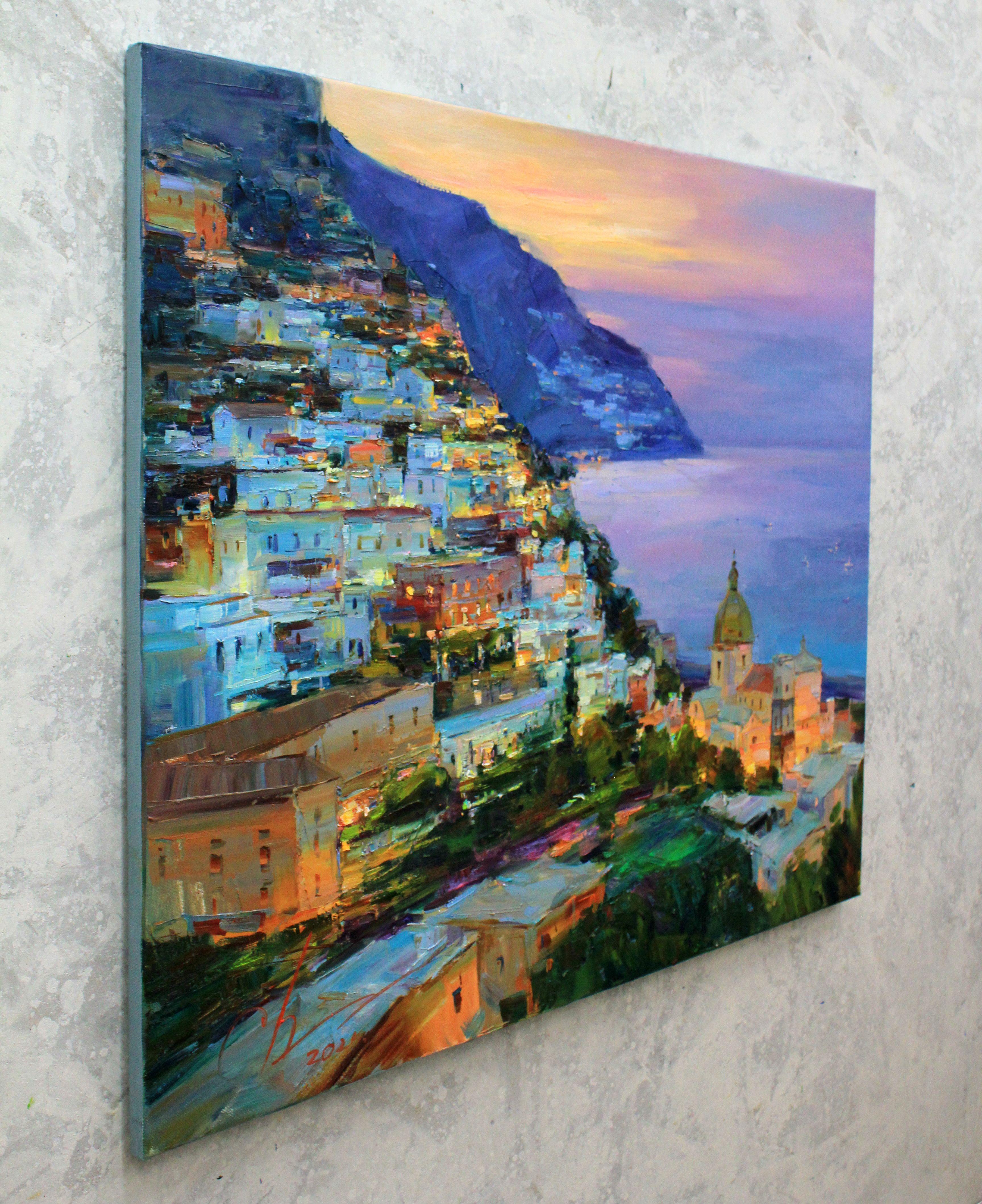 COSTA DI AMALFI SERALE, Pittura, Olio su tela - Painting Impressionismo di Sergei Chernyakovsky