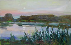 Evening by the river #2, peinture, huile sur toile