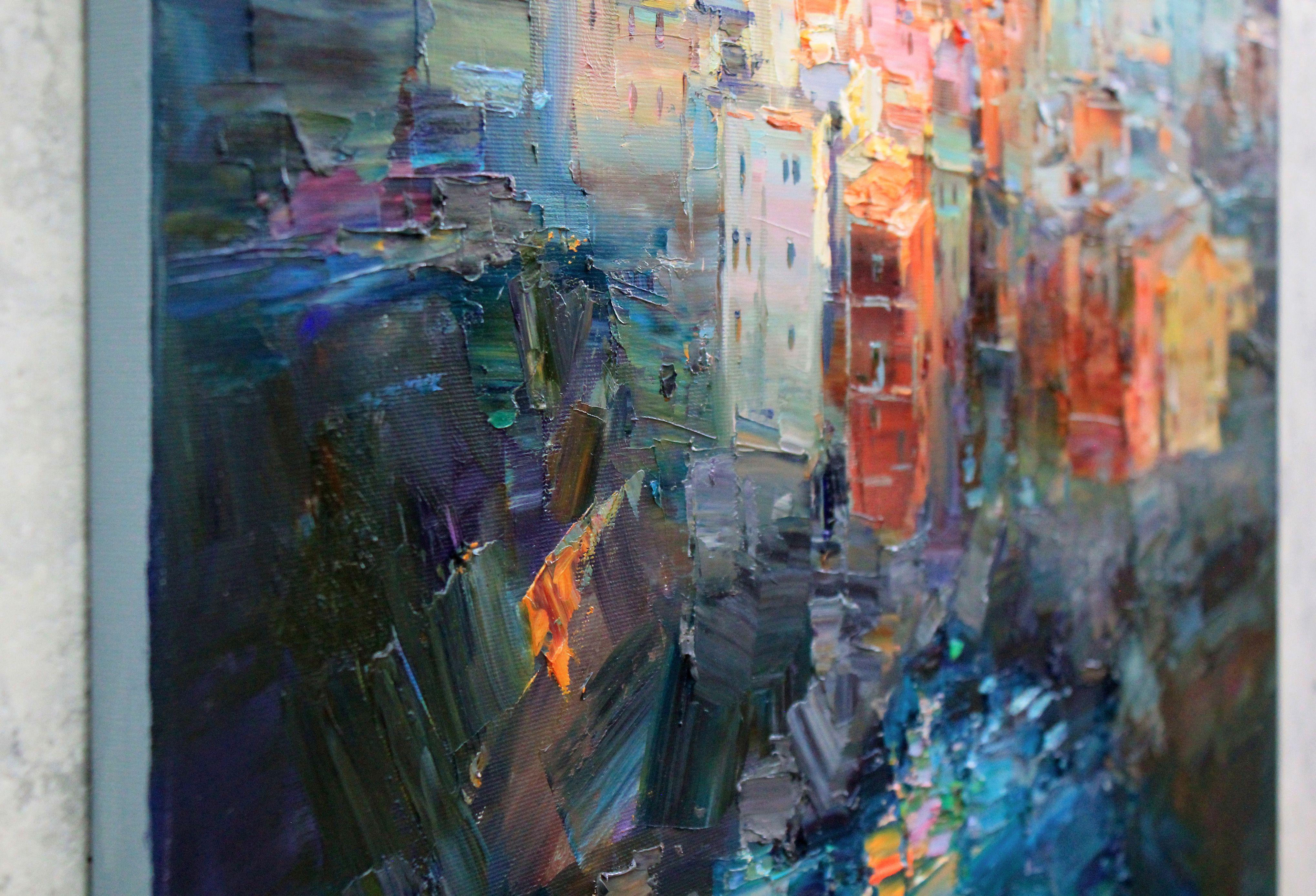 EVENING COAST OF RIOMAGGIORE, Painting, Oil on Canvas For Sale 2