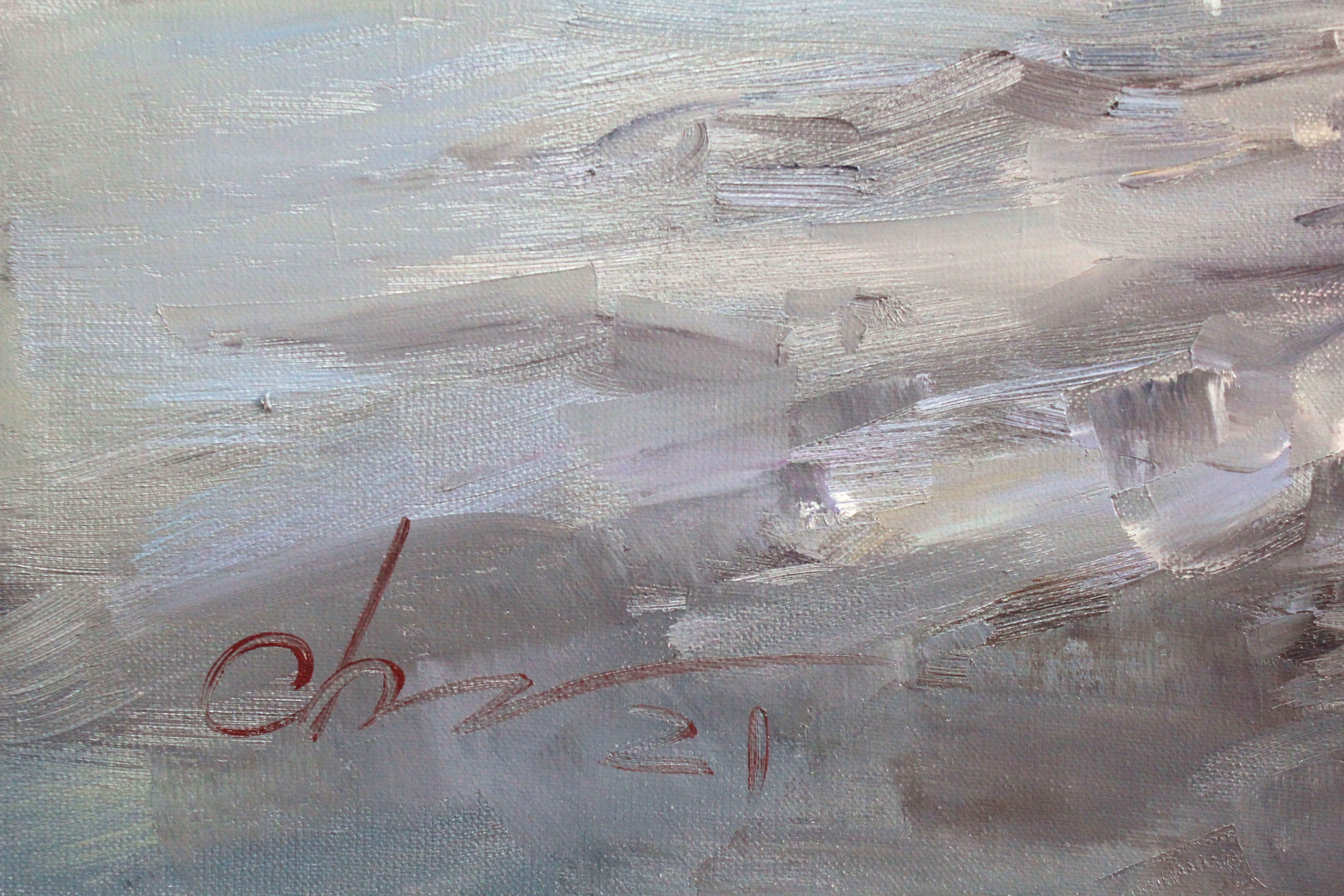Ölgemälde Landschaft mit einem See, gemalt im Stil des Impressionismus Kunst, Realismus Kunst, Expressionismus Kunst. Die unglaubliche Schönheit der Seen und Flüsse inspirierte den Künstler zu dem Gemälde 