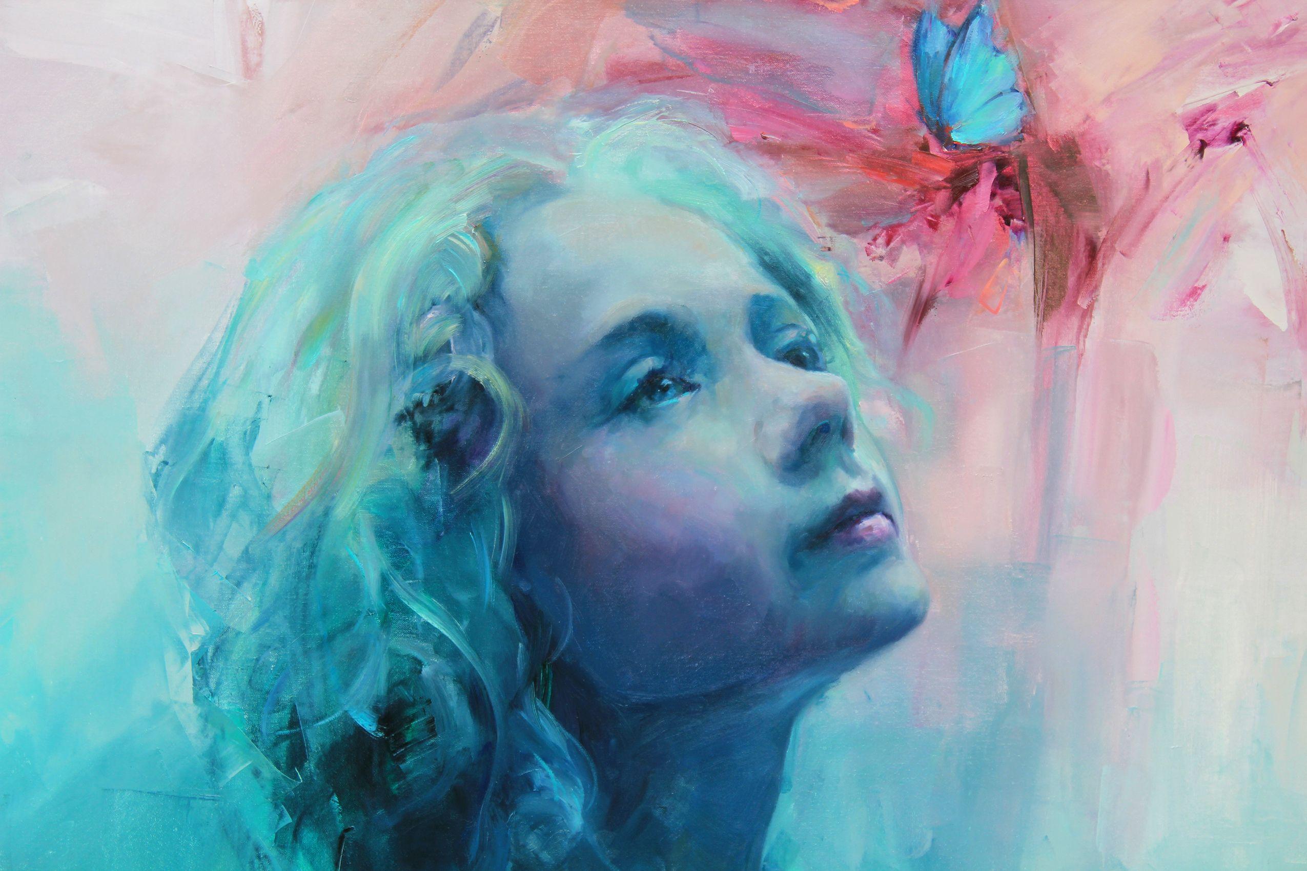 In fantasies, Painting, Oil on Canvas - Blue Abstract Painting by Sergei Chernyakovsky