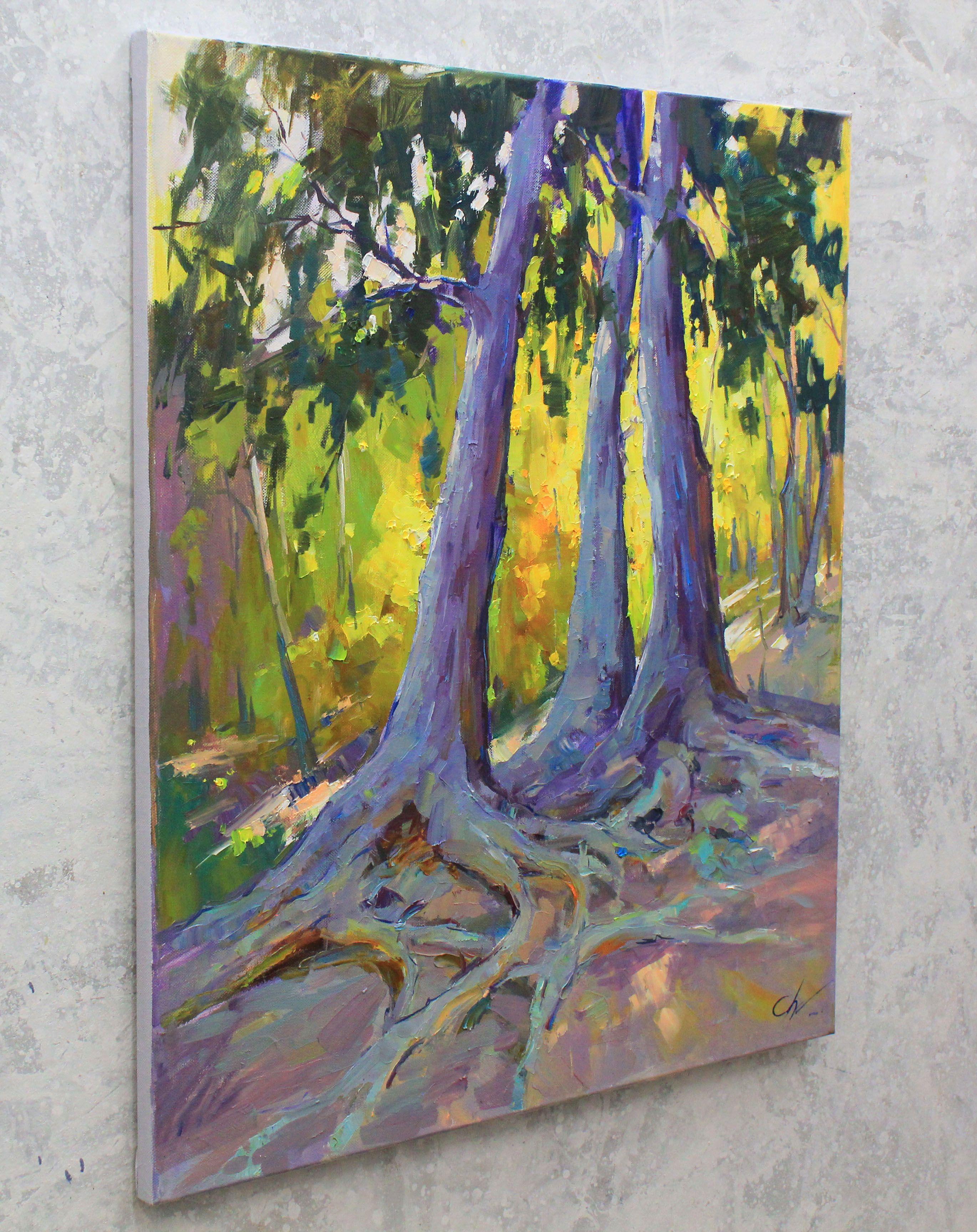 In the shade of trees, Painting, Oil on Canvas For Sale 1