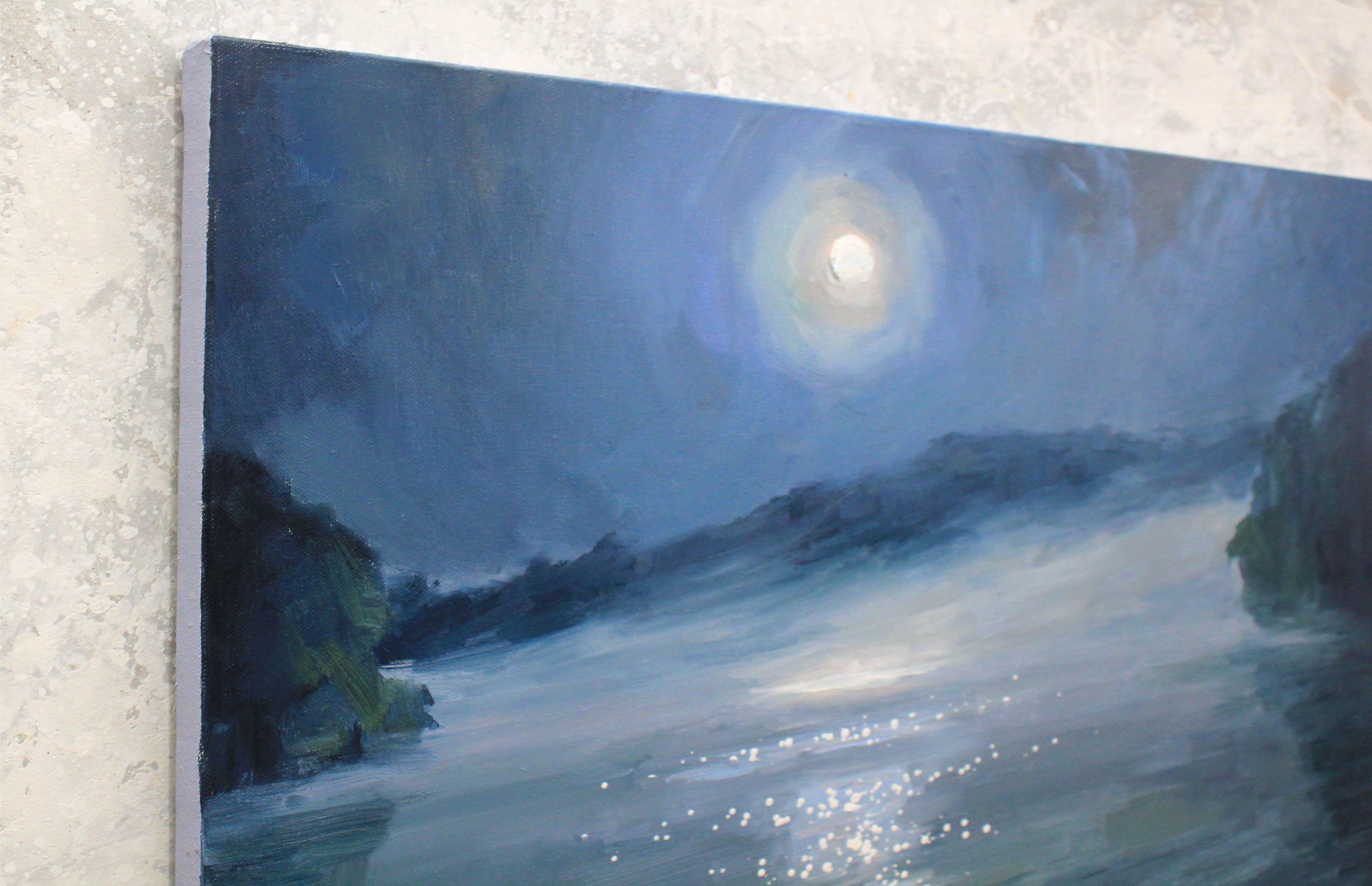 Original Ölgemälde des ukrainischen Künstlers Sergei Chernyakovsky.  Ölgemälde Landschaft mit einem See, gemalt im Stil des Impressionismus Kunst, realistische Kunst, Expressionismus Kunst. Die unglaubliche Schönheit von Seen und Flüssen inspirierte