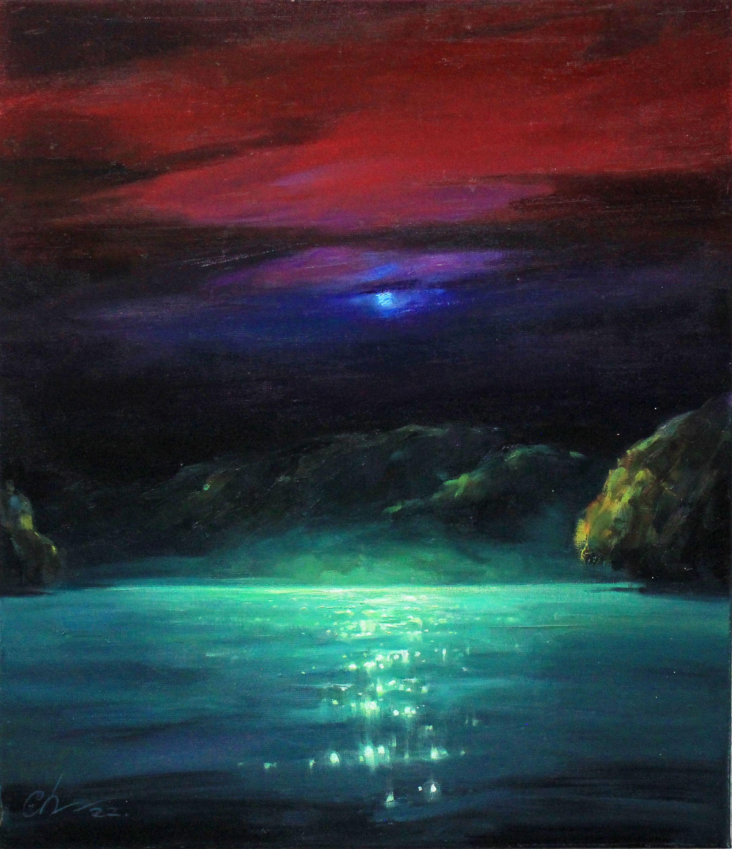Mondlicht, Gemälde, Öl auf Leinwand – Painting von Sergei Chernyakovsky