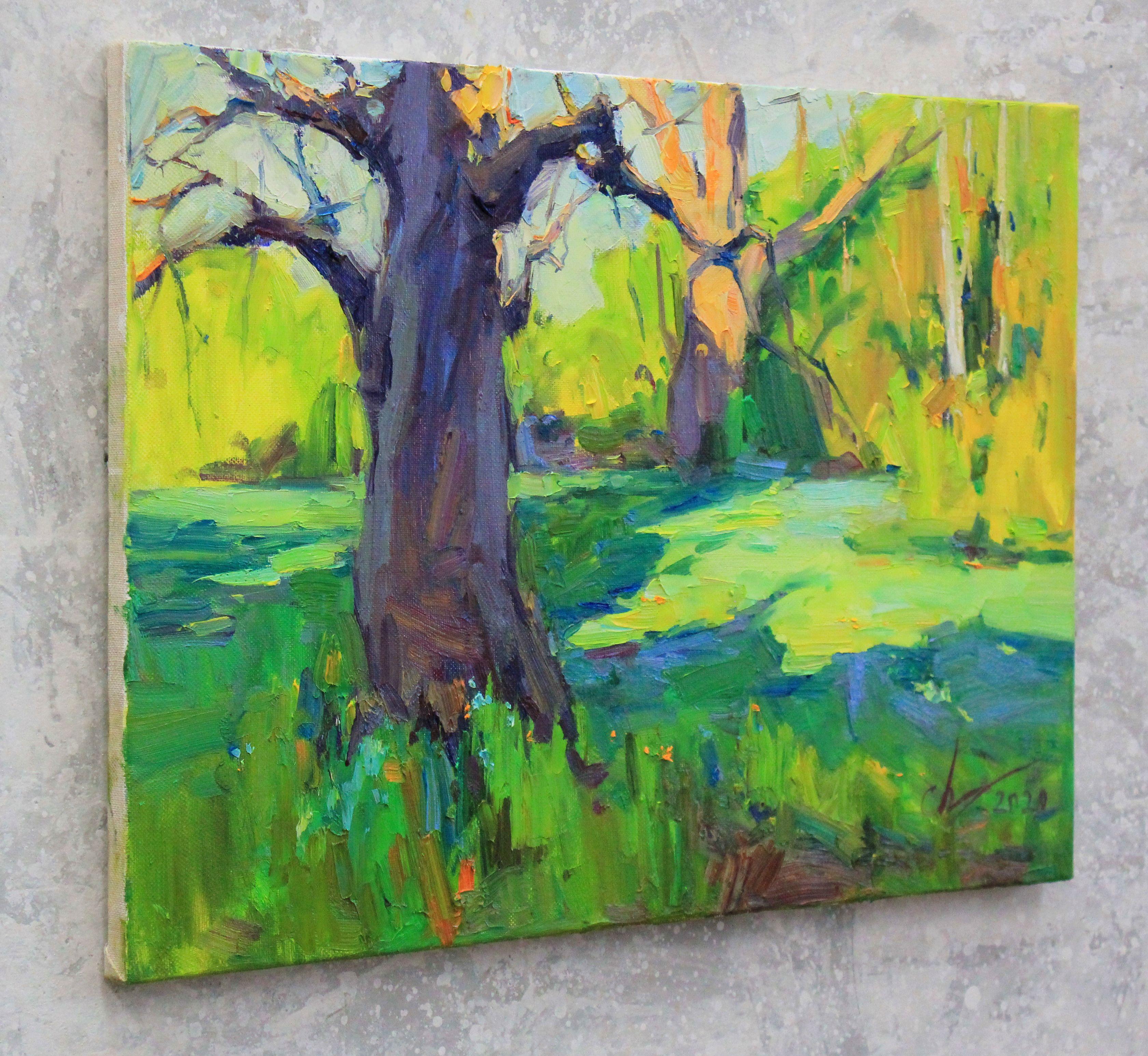 Bäume aus Eichenholz, Gemälde, Öl auf Leinwand (Impressionismus), Painting, von Sergei Chernyakovsky