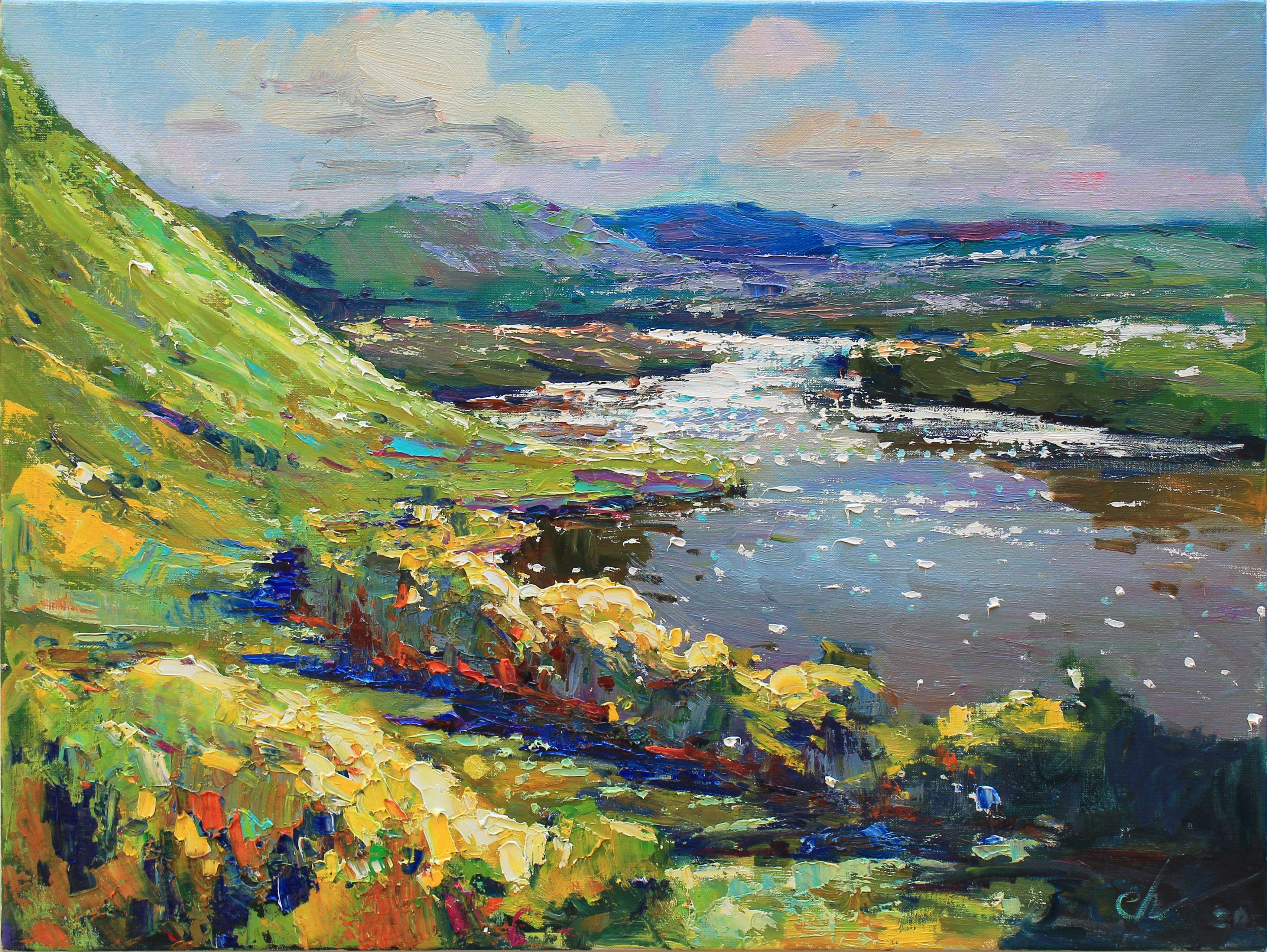 VISTA DEL FIUME, Pittura, Olio su tela - Painting di Sergei Chernyakovsky