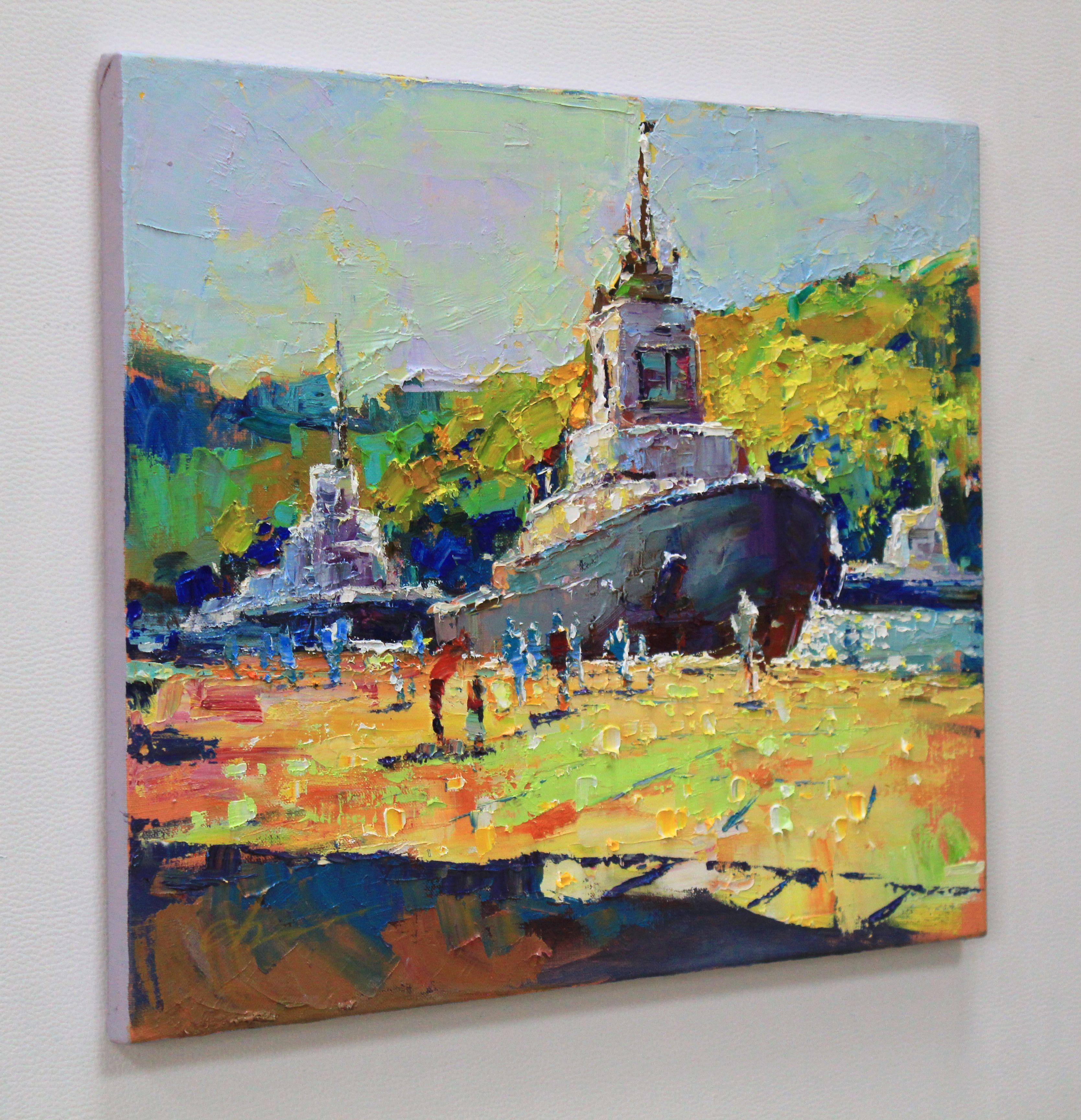 Sea pier, Painting, Oil on Canvas For Sale 1