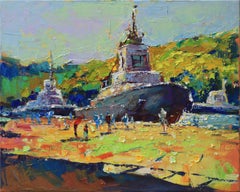 Pier am Meer, Gemälde, Öl auf Leinwand