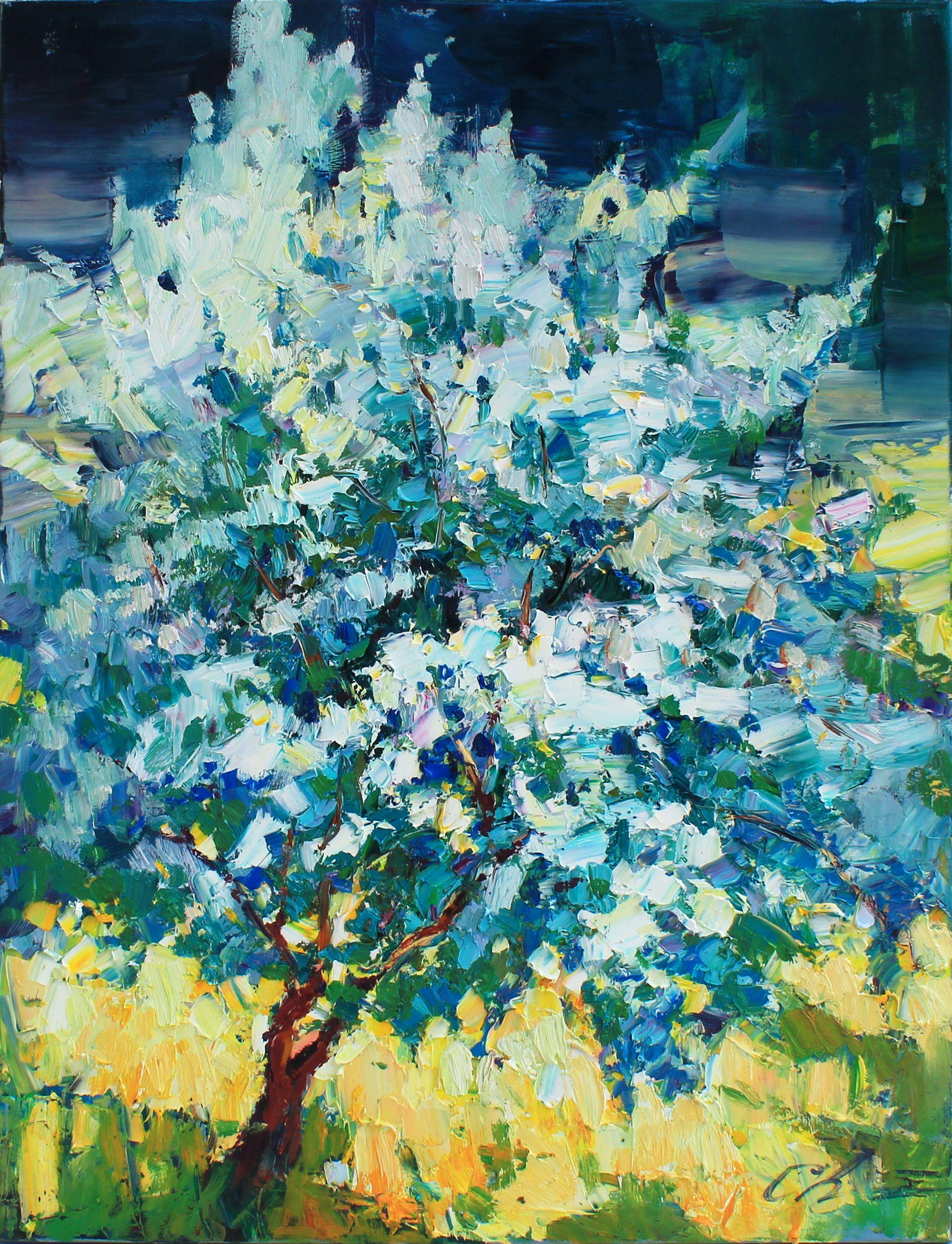 The beauty of flowering trees and the colors of a windy spring day inspired the artist to create a work of art "Smell of spring". This oil painting on canvas, ready to hang, is an expression of the emotion of the beginning of life. The painting is