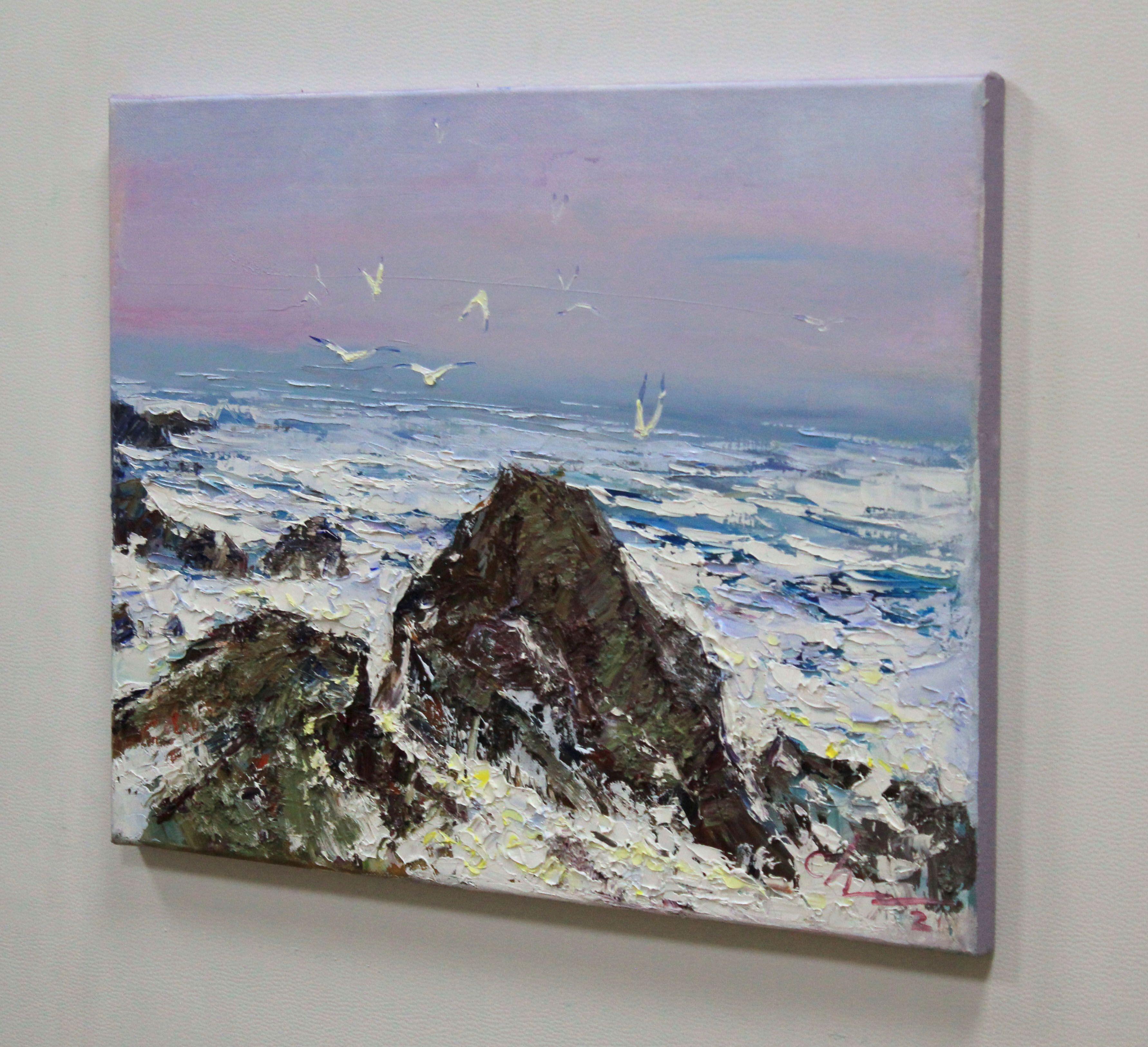 Mer agitée, peinture, huile sur toile - Impressionnisme Painting par Sergei Chernyakovsky