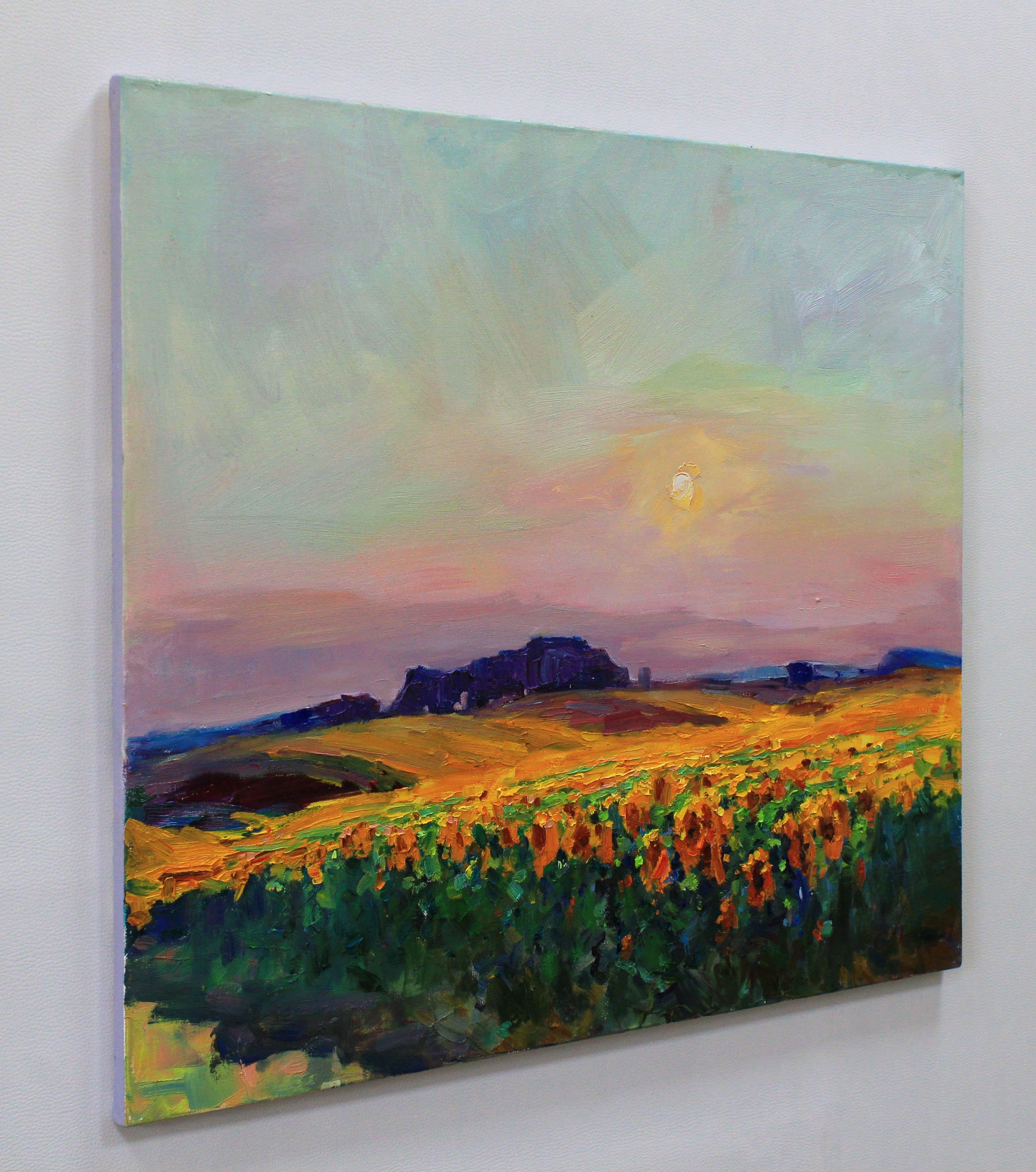 Sunflower field, Painting, Oil on Canvas For Sale 4