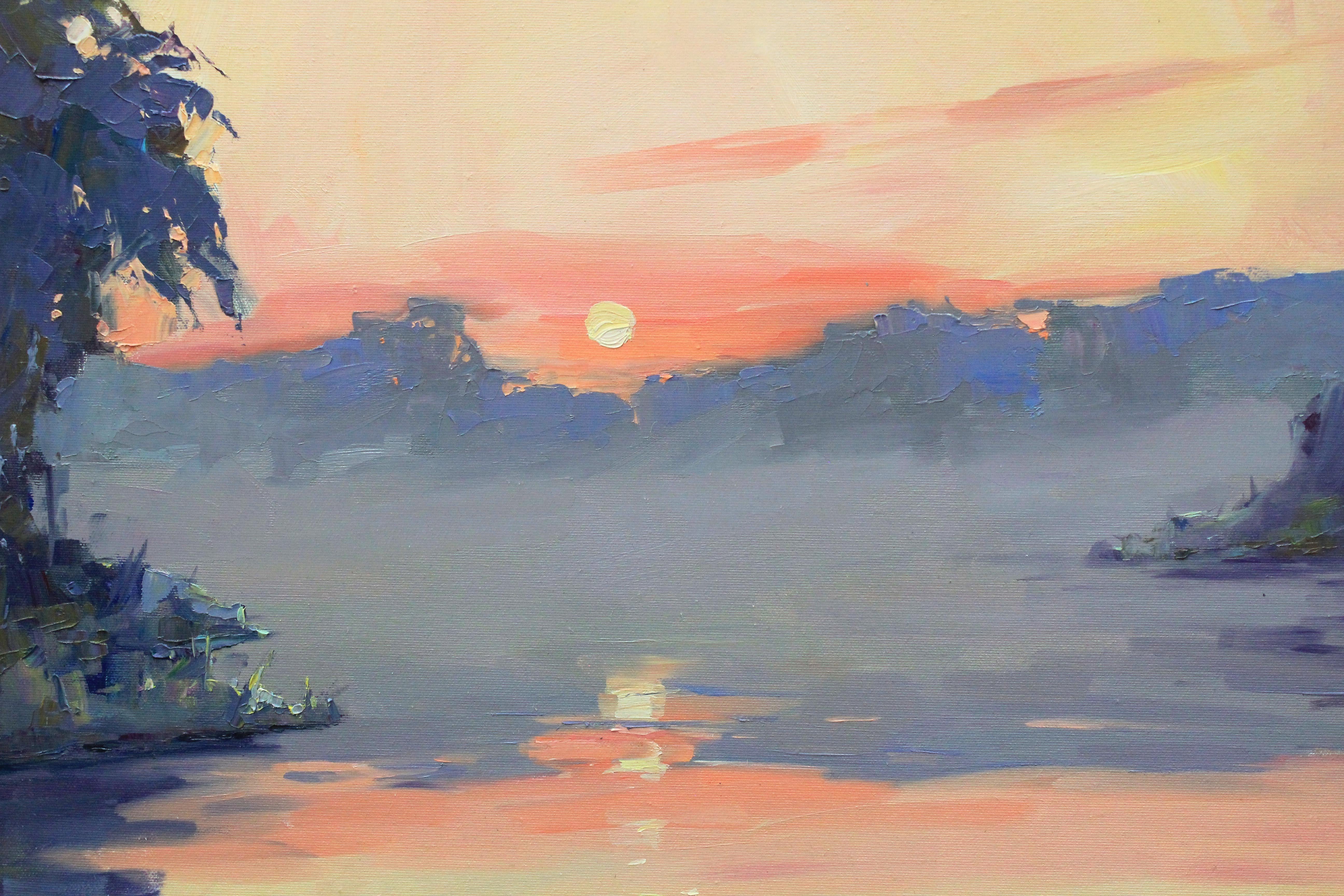 Sunset by the river, Painting, Oil on Canvas For Sale 2