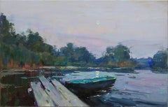 Crepúsculo junto al río, Pintura, Óleo sobre lienzo