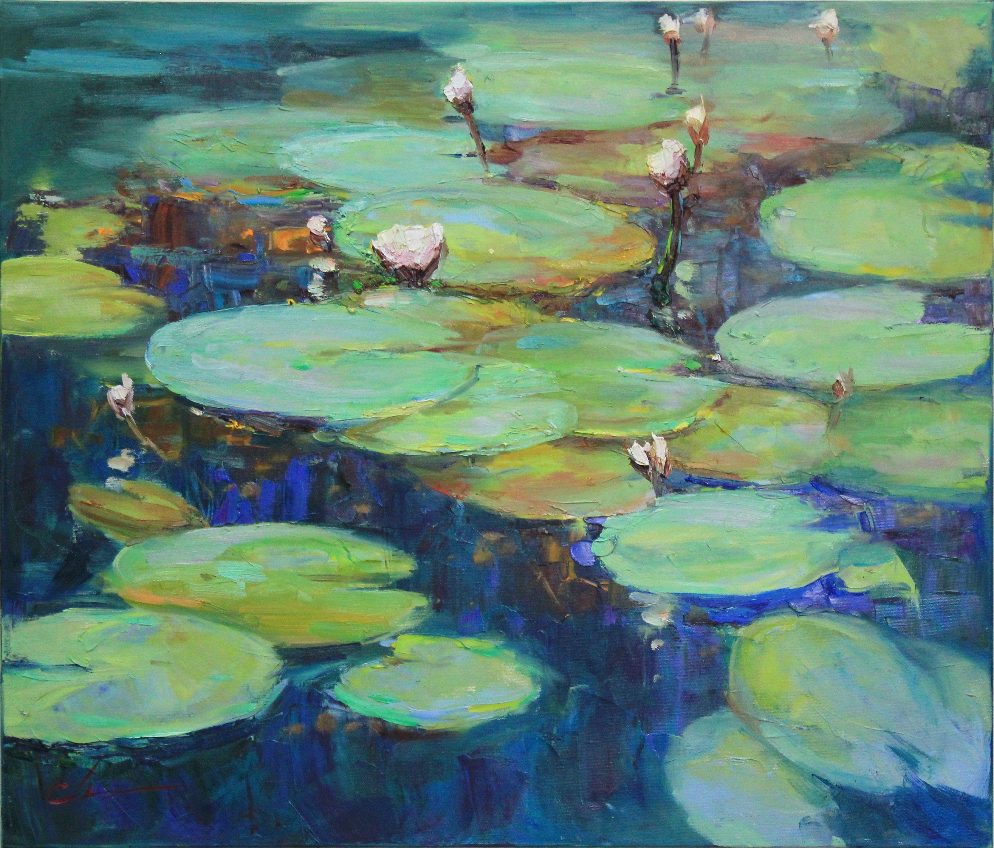 Wasserlilien #2, Gemälde, Öl auf Leinwand