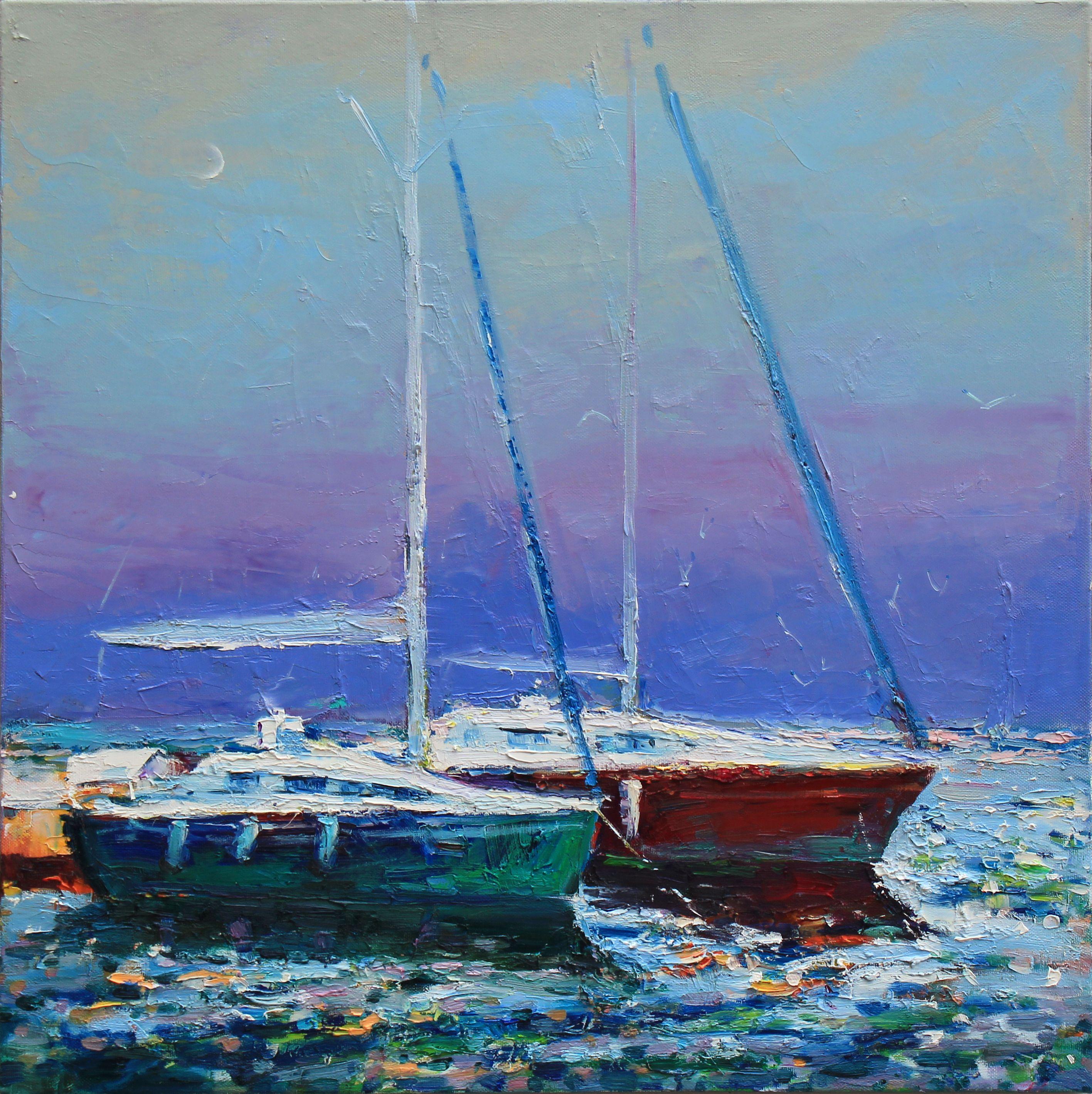 Molo, Pittura, Olio su tela - Painting di Sergei Chernyakovsky