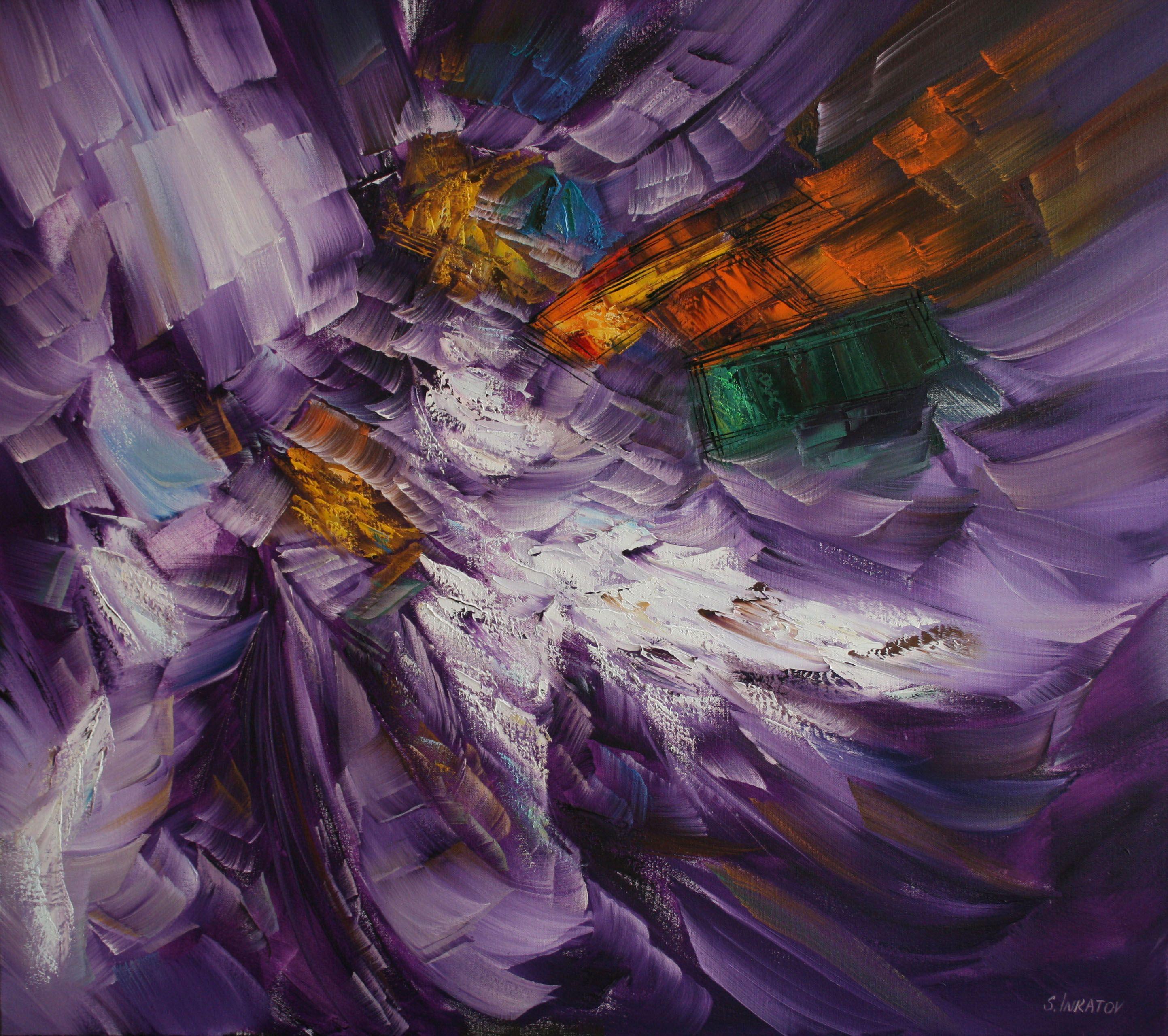 Sergei  Inkatov Abstract Painting - Purple Echo, Painting, Oil on Canvas