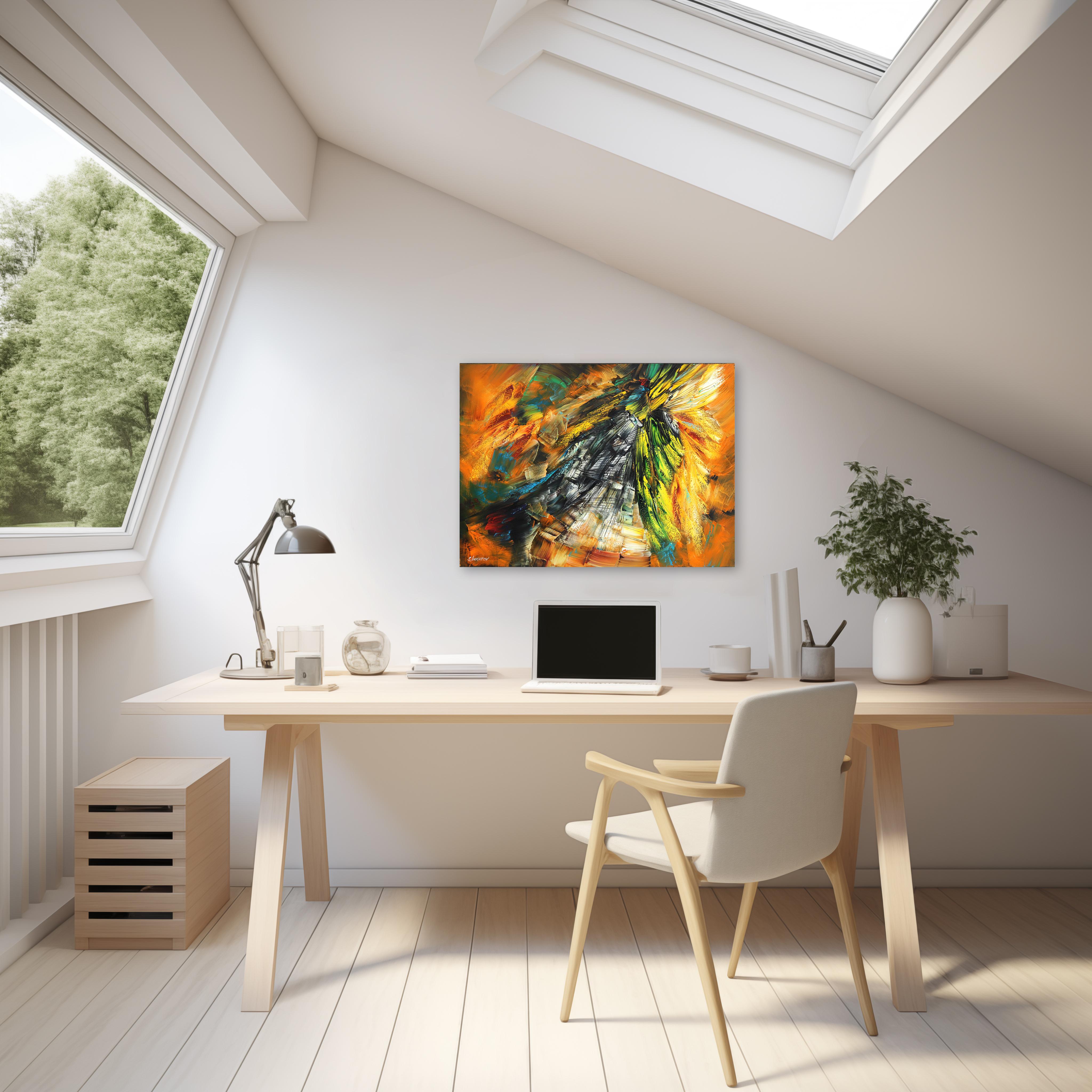 Crisantemo d'oro - Pittura ad olio originale con texture colorate - Art Astratto di Sergei Inkatov