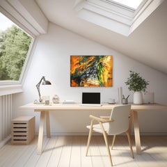 Goldene Chrysantheme – farbenfrohes, strukturiertes Original-Ölgemälde