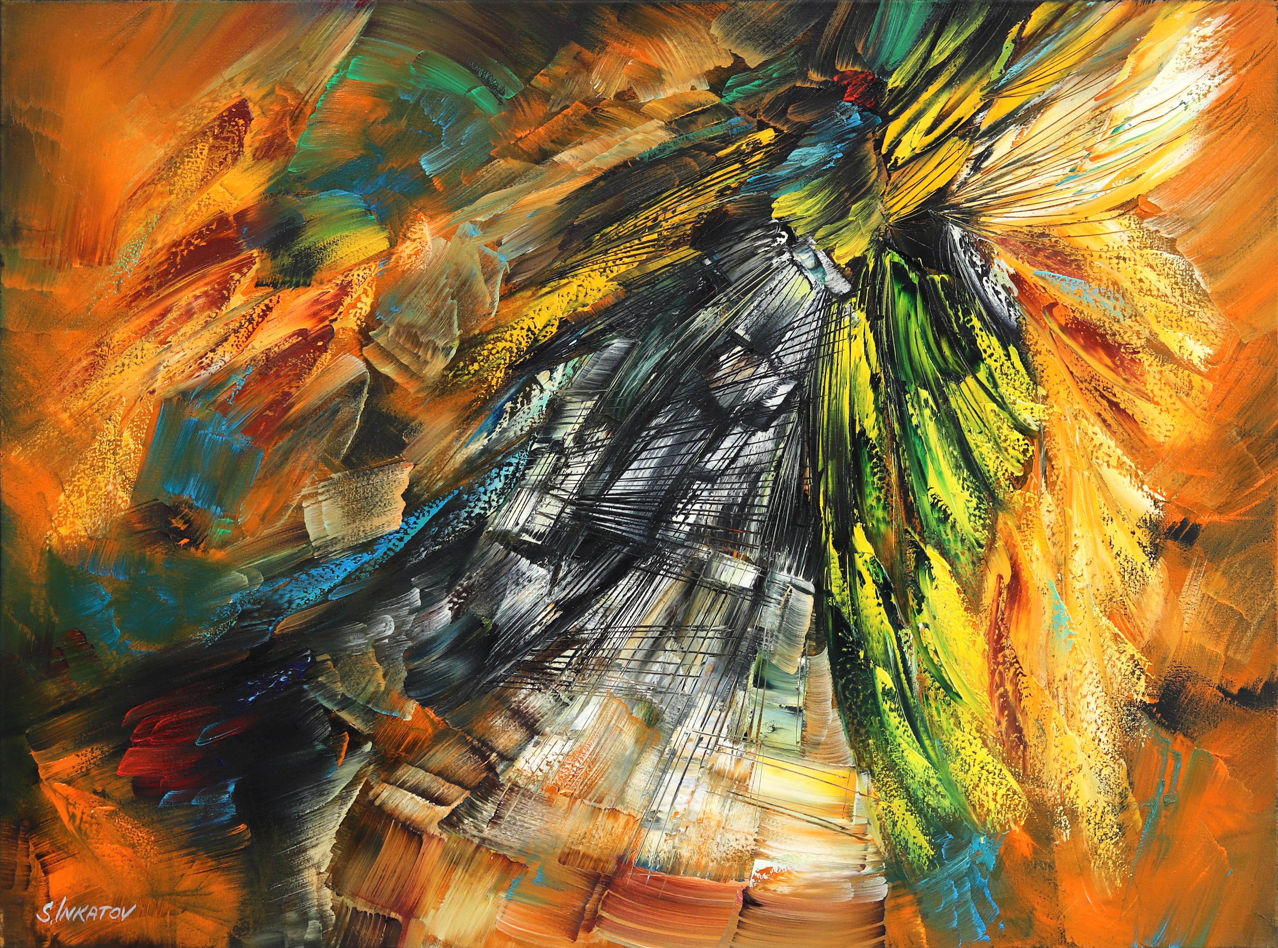 Crisantemo d'oro - Pittura ad olio originale con texture colorate - Art di Sergei Inkatov