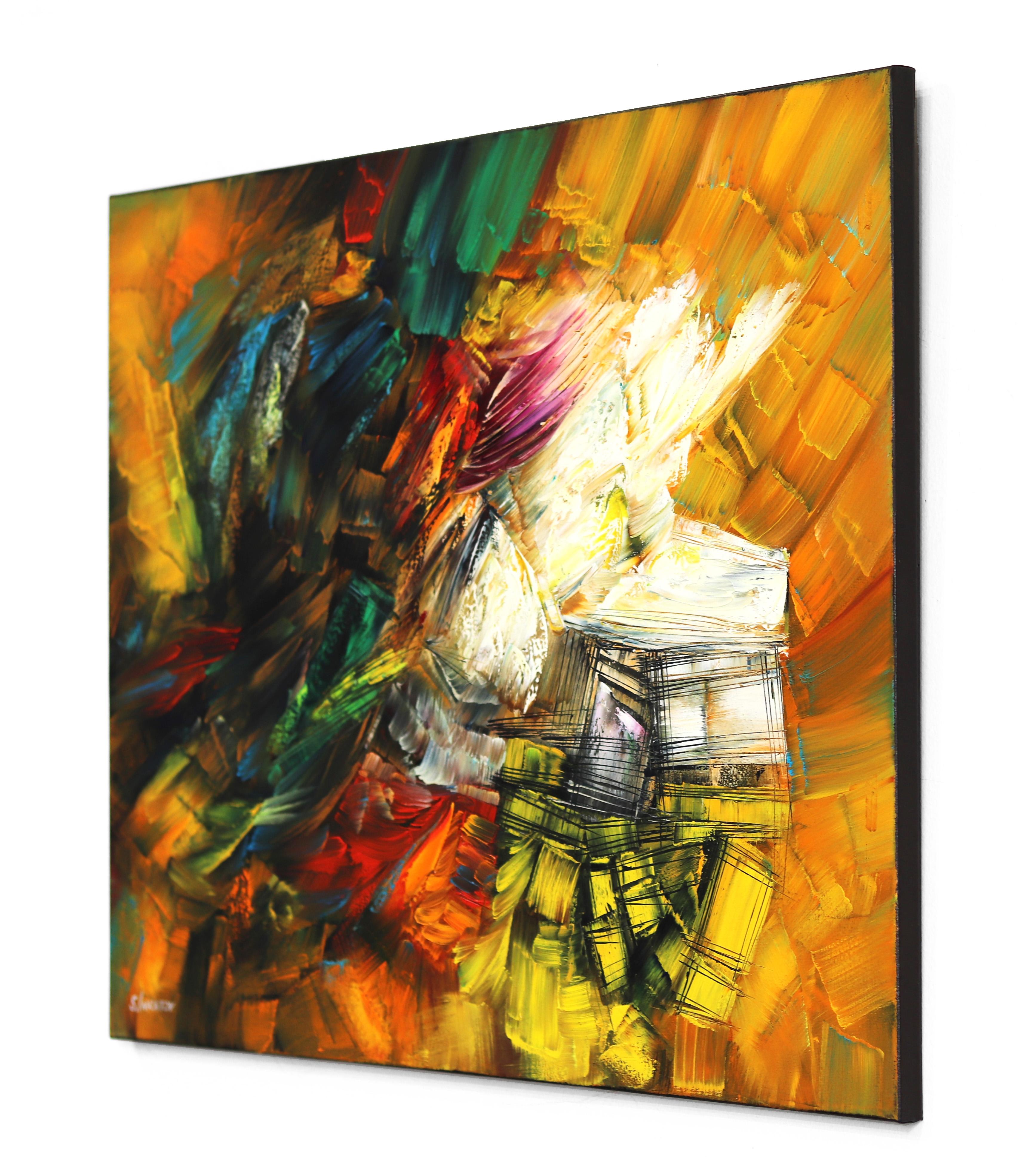 Golden September – farbenfrohes, strukturiertes Original-Ölgemälde (Braun), Abstract Painting, von Sergei Inkatov