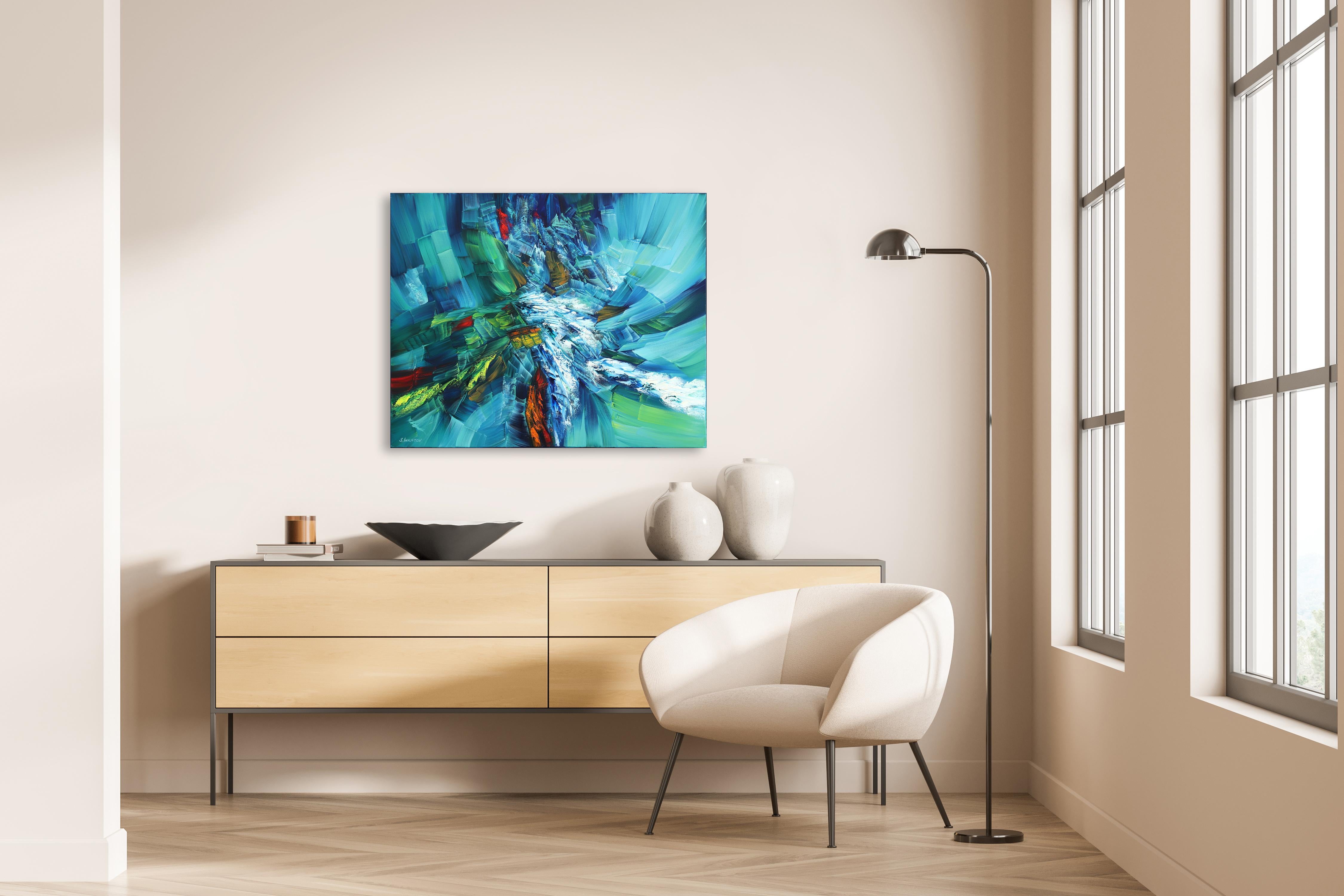 Ocean Breath - Calm Textured Original Oil Painting - Blue Abstract Painting by Sergei Inkatov