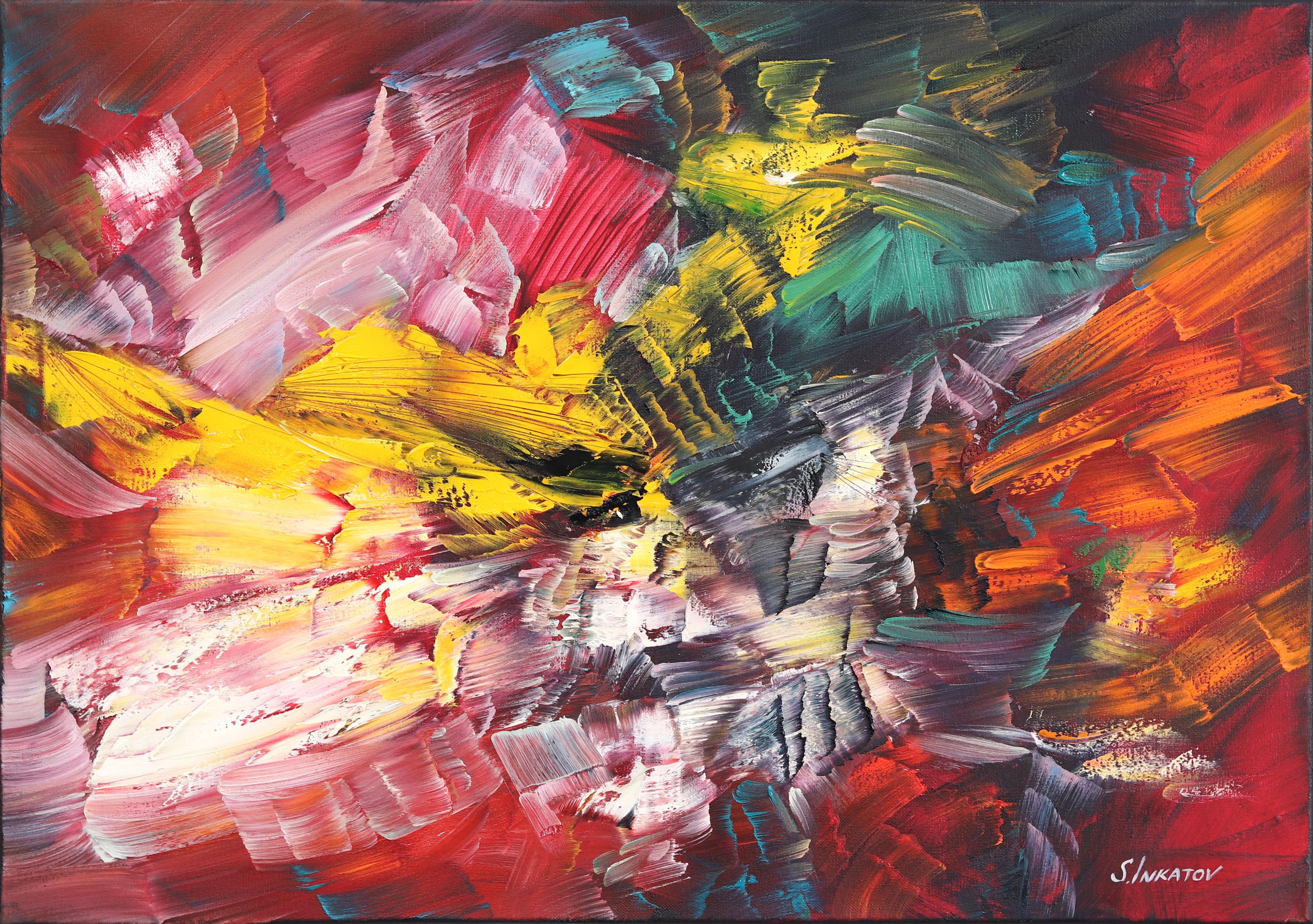 Red Triumph - Colorful Textured Original Oil Painting - Art by Sergei Inkatov