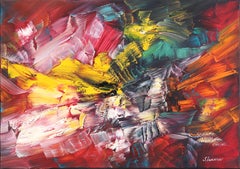 Triomphe rouge - Peinture à l'huile originale texturée colorée