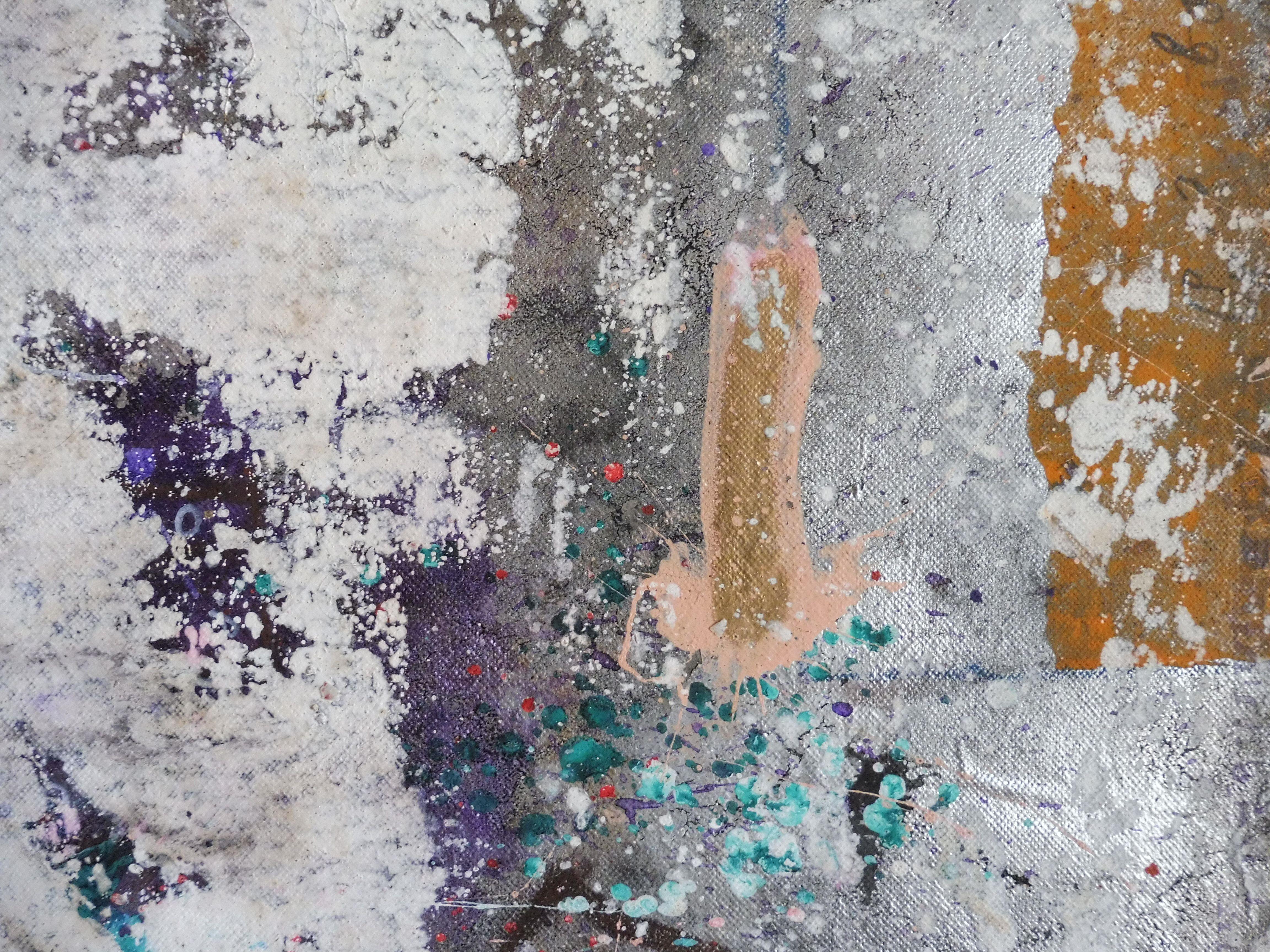 1221, peinture, acrylique sur autre - Gris Abstract Painting par Sergei Ivanov