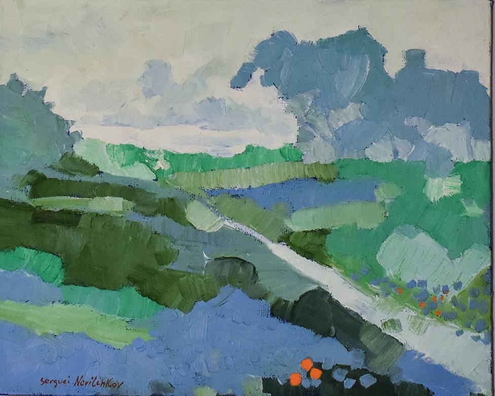 Landscape with Orange Poppies (Oil Painting Landscape of Field and Flowers) 2