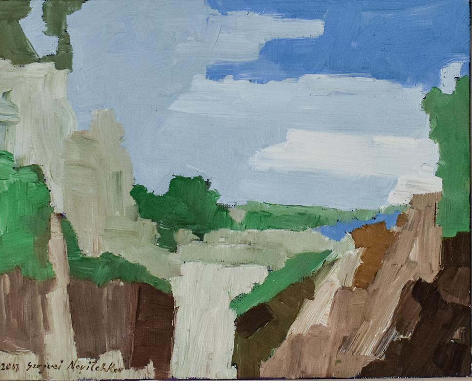 Waterfall (Oil Painting on Canvas Landscape of Cliffs) 1
