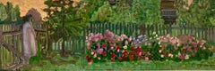"Flowers in my garden" Garden, flowers, sunset, Oilcm. 51 x 17